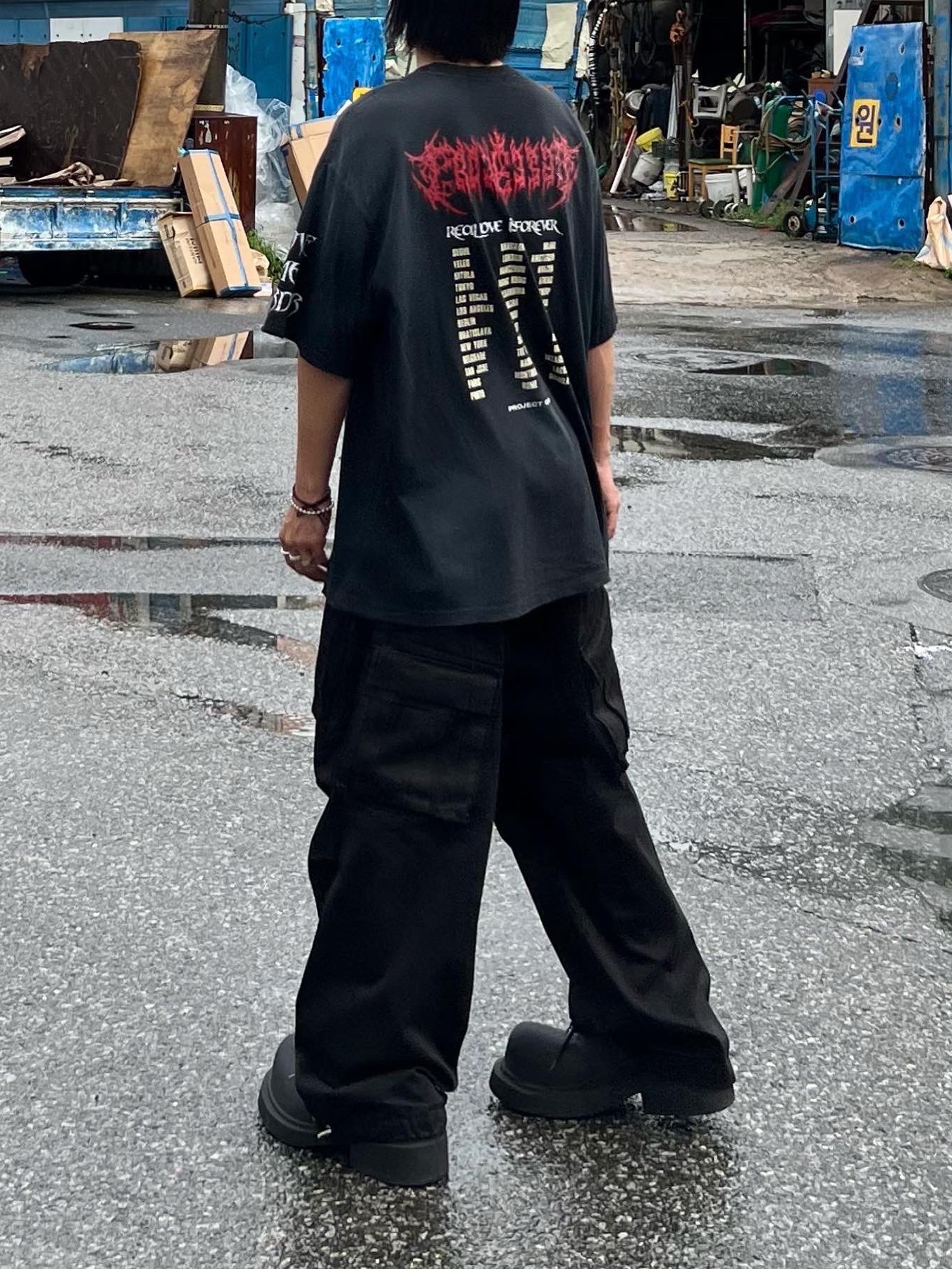 Project G/R Crow Worldtour T-Shirt Washed Black, Balenciaga Steroid Derby Black 착용 스타일 - 4