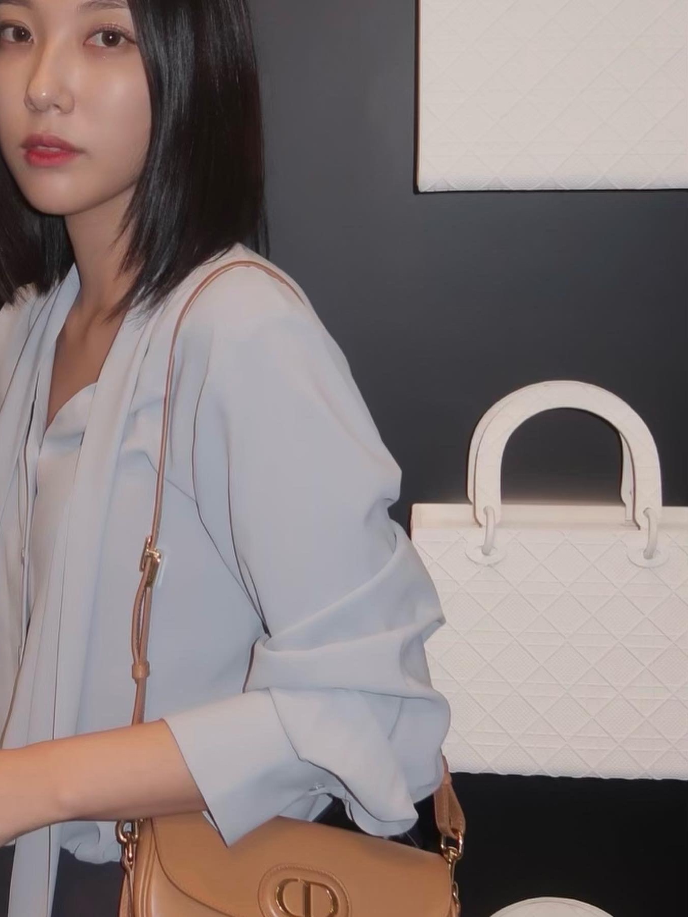 Dior Bobby East West Bag Amber Box Calfskin 착용 스타일 - 2