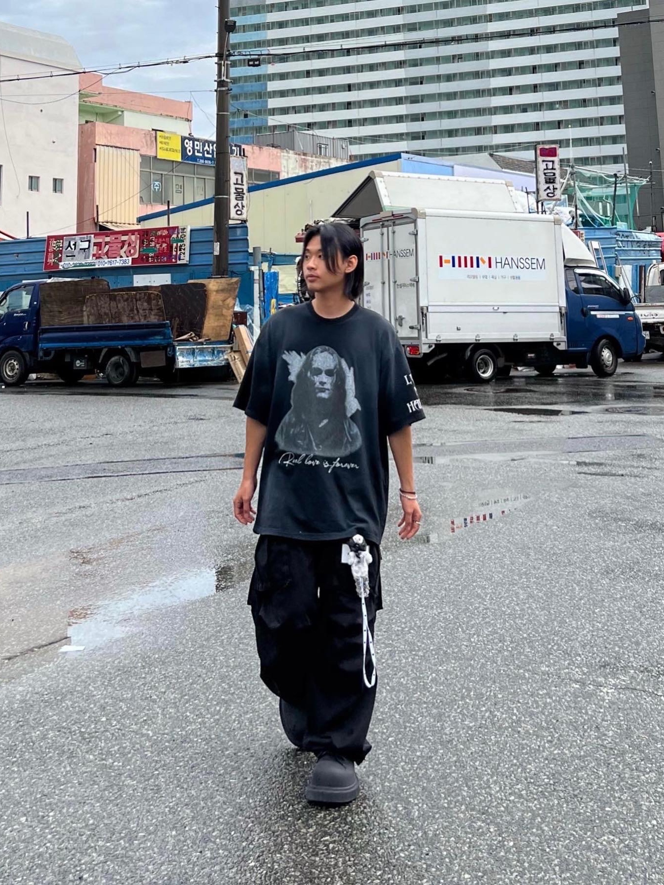 Project G/R Crow Worldtour T-Shirt Washed Black, Balenciaga Steroid Derby Black 착용 스타일 - 2