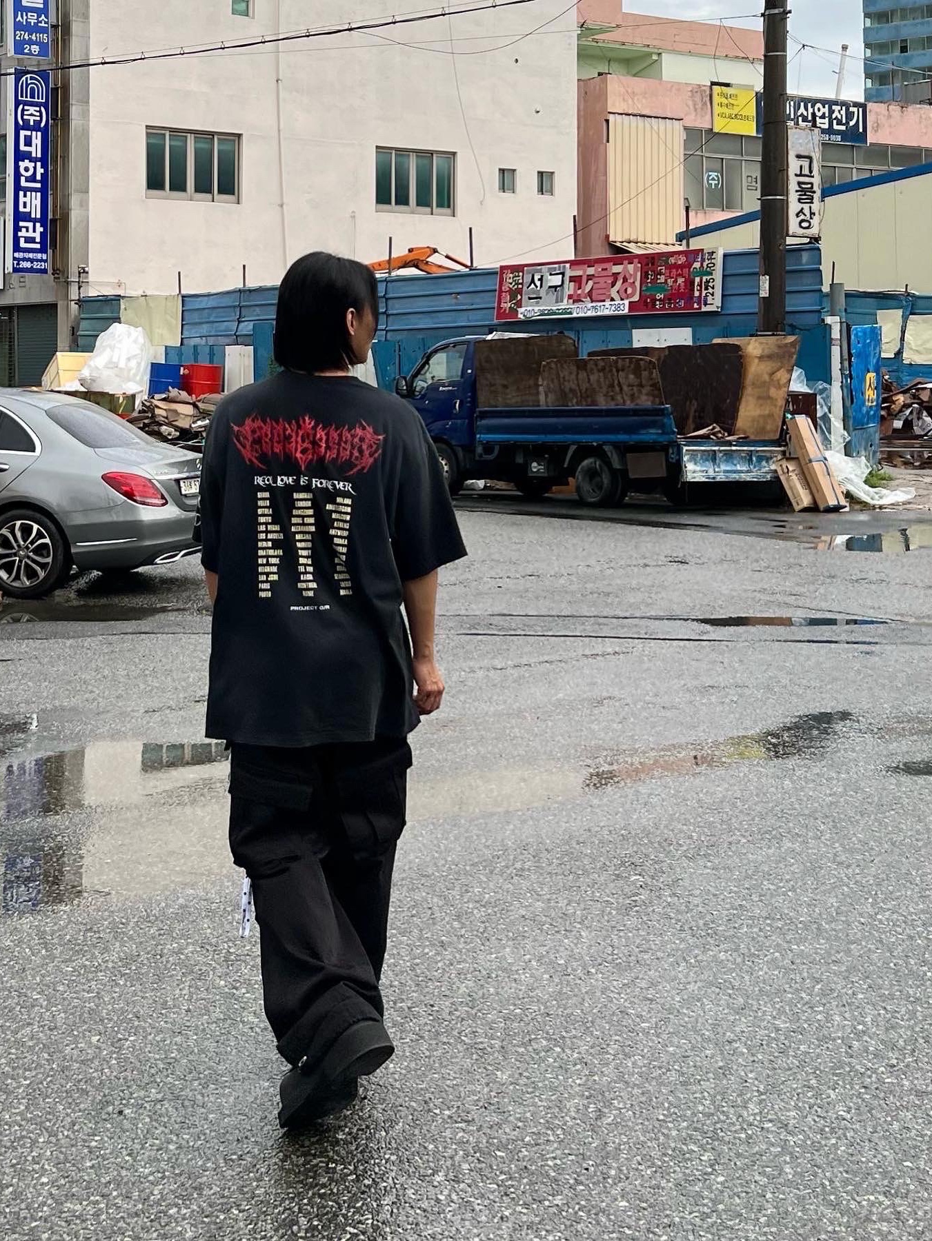 Project G/R Crow Worldtour T-Shirt Washed Black, Balenciaga Steroid Derby Black 착용 스타일 - 5