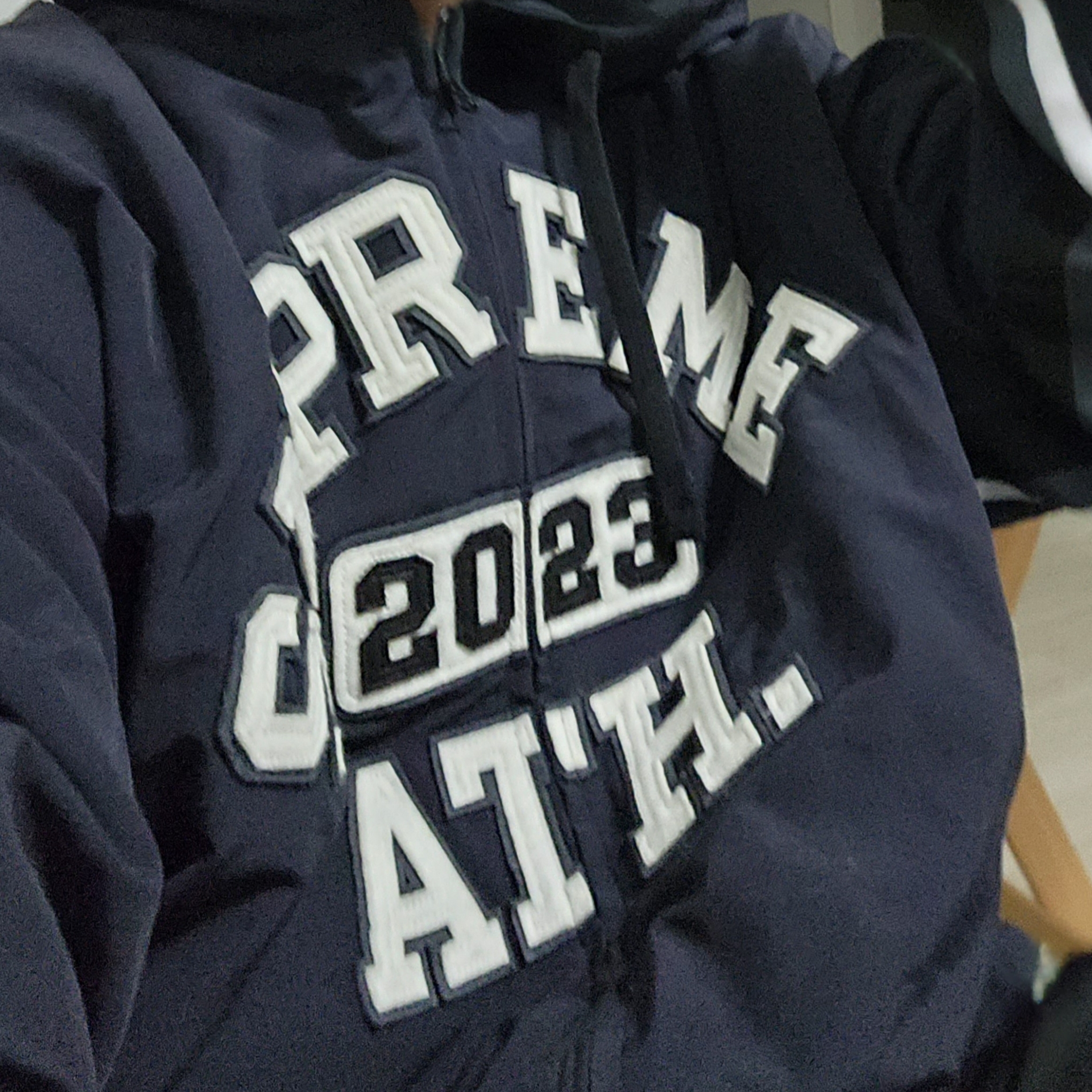 Supreme Applique Hooded Track Jacket Black - 23SS 착용 스타일