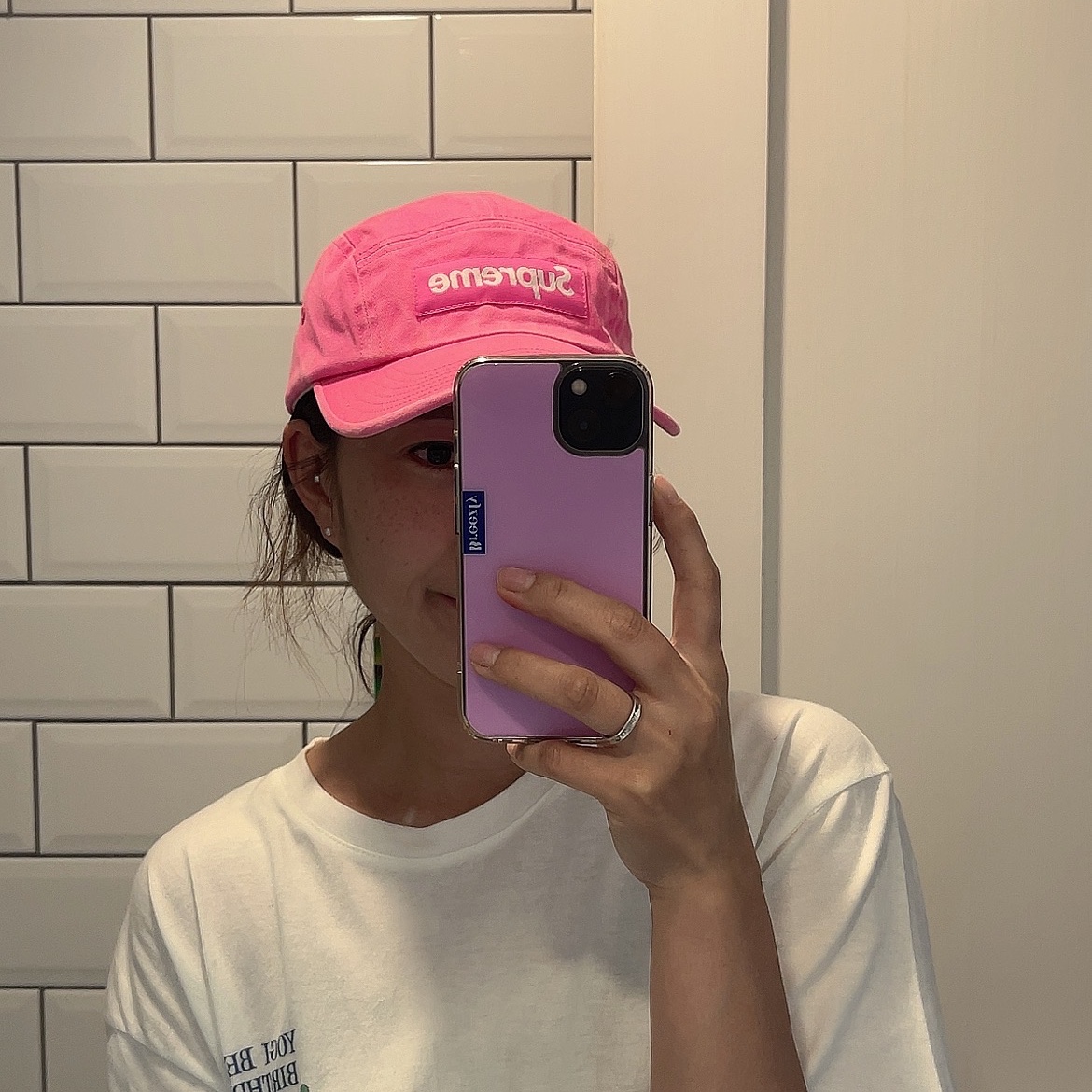 Supreme Classic Logo 6-Panel Cap Pink - 23SS 착용 스타일