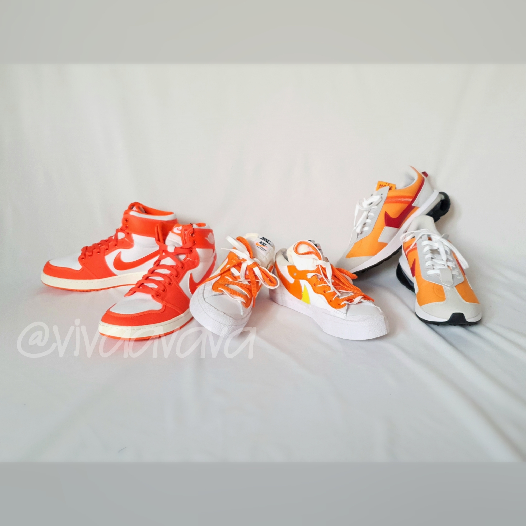 Jordan 1 KO Rush Orange, Nike x Sacai Blazer Low Magma Orange 착용 스타일