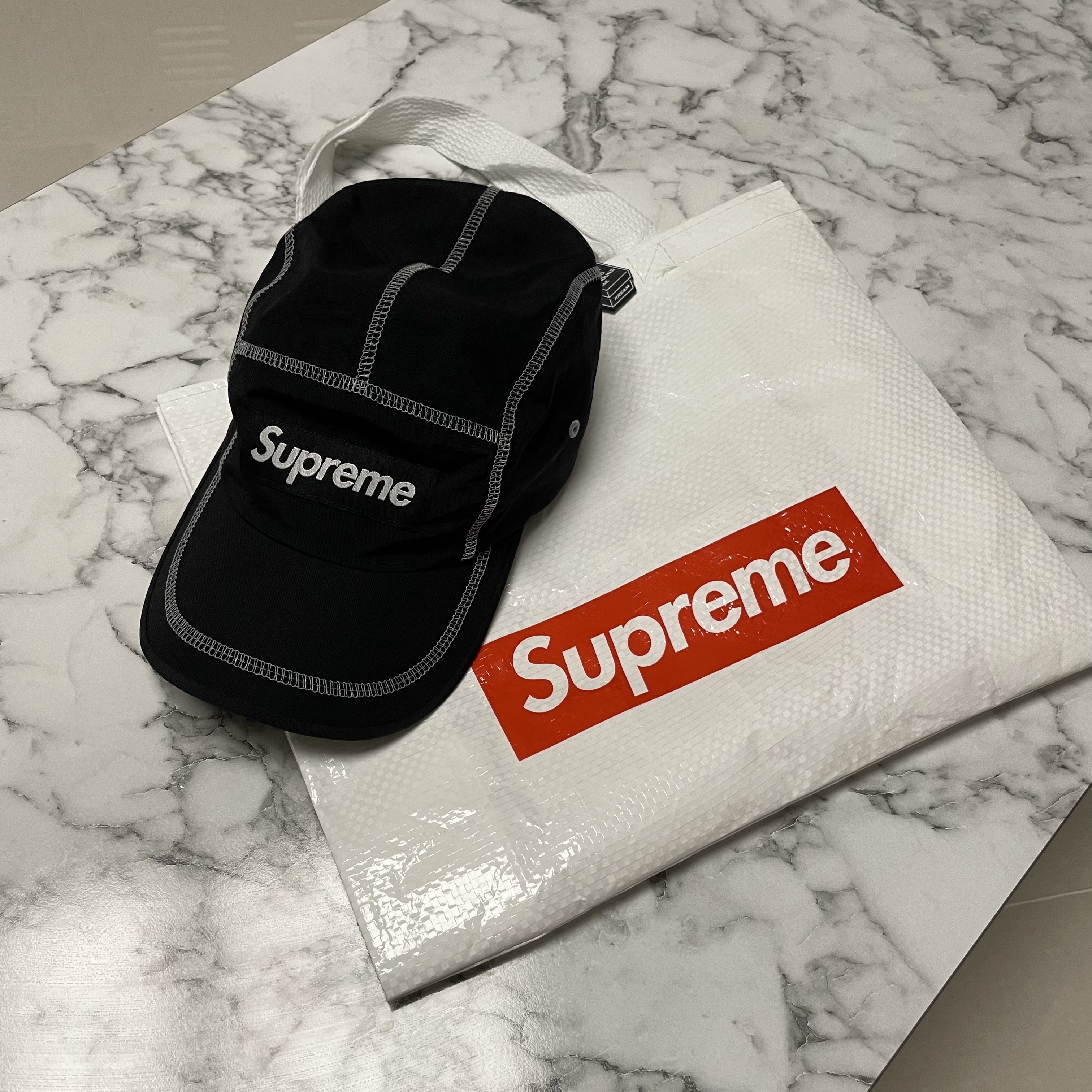 Supreme Reflective Stitch Camp Cap Black - 23SS 착용 스타일
