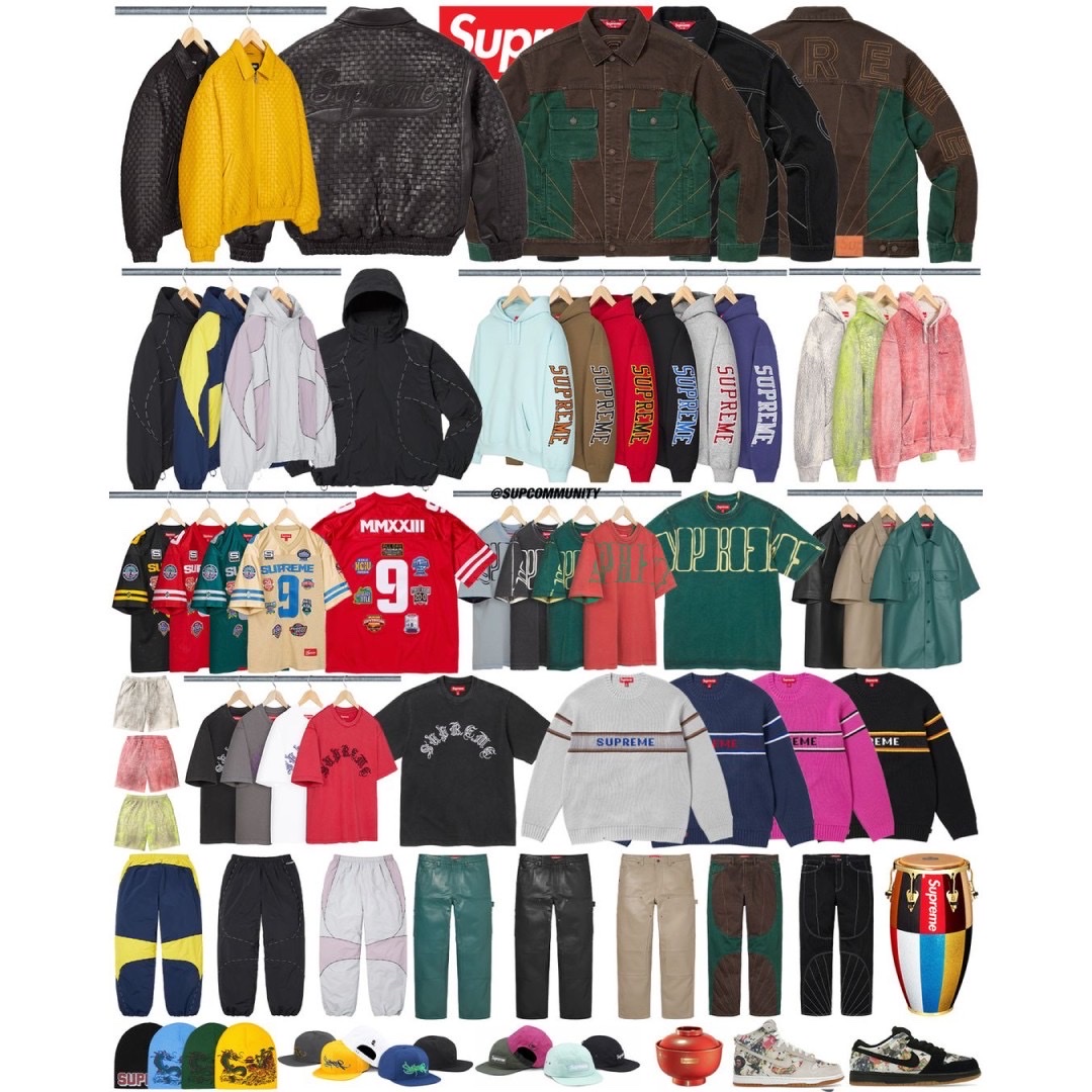 Supreme Championships Embroidered Football Jersey Gold - 23FW, Supreme Woven Leather Varsity Jacket Yellow - 23FW 착용 스타일 - 2