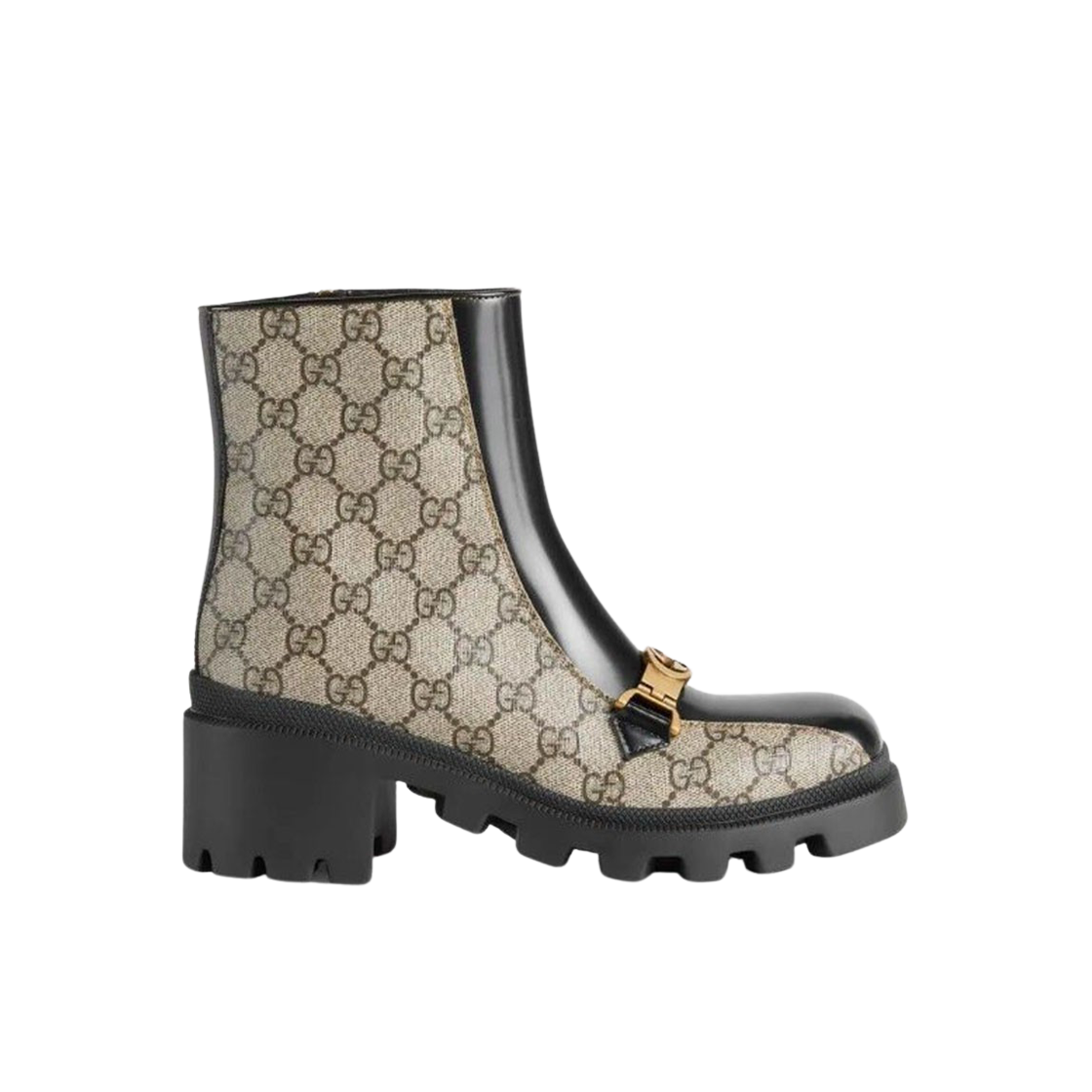 (W) 구찌 인터로킹 G 홀스빗 부츠 베이지 에보니 블랙((W) Gucci Interlocking G Horsebit Boot Beige Ebony Black) - 1