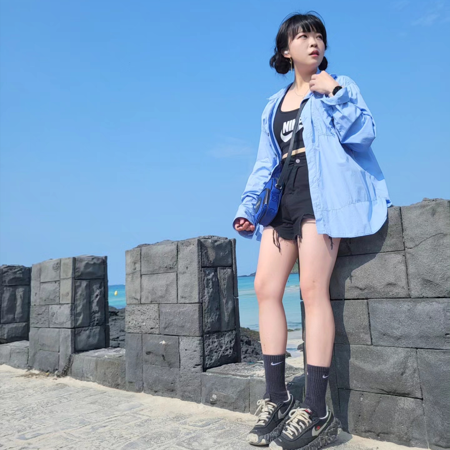Nike x Undercover Overbreak SP Black, Zara x Ader Error Oversized Shirt Sky Blue 착용 스타일 - 2