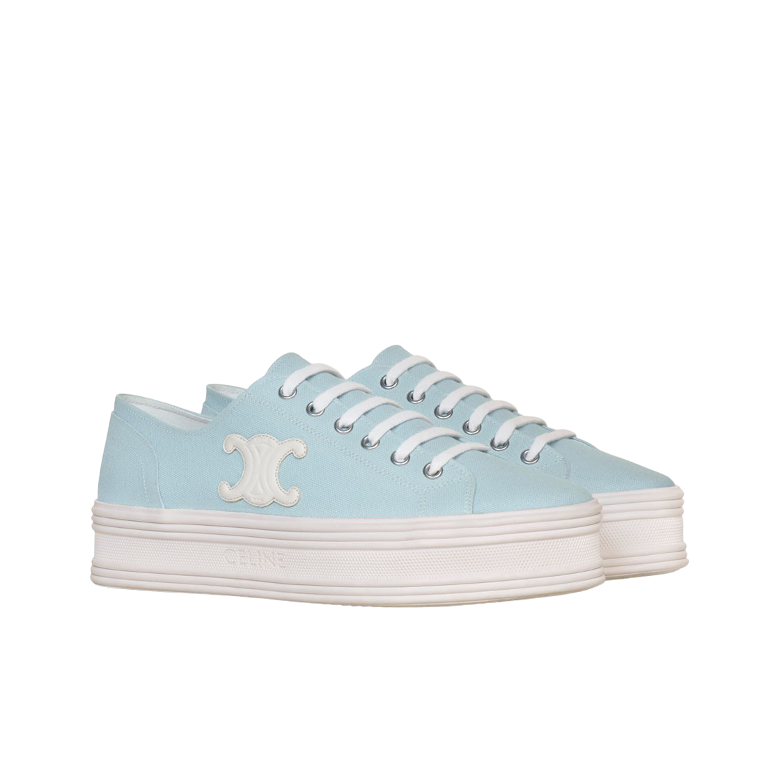 (W) 셀린느 캔버스 & 카프스킨 제인 로우 레이스업 스니커즈 라이트 블루((W) Celine Jane Low Lace Up Sneakers in Canvas and Calfskin Light Blue) - 2