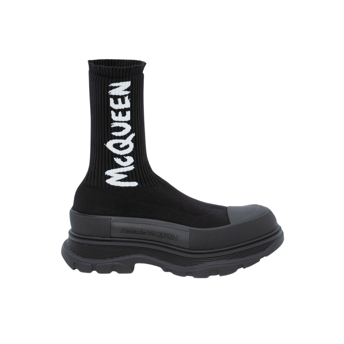 알렉산더 맥퀸 그래피티 니트 트레드 슬릭 부츠 블랙 화이트(Alexander McQueen Graffiti Knit Tread Slick Boot in Black White)