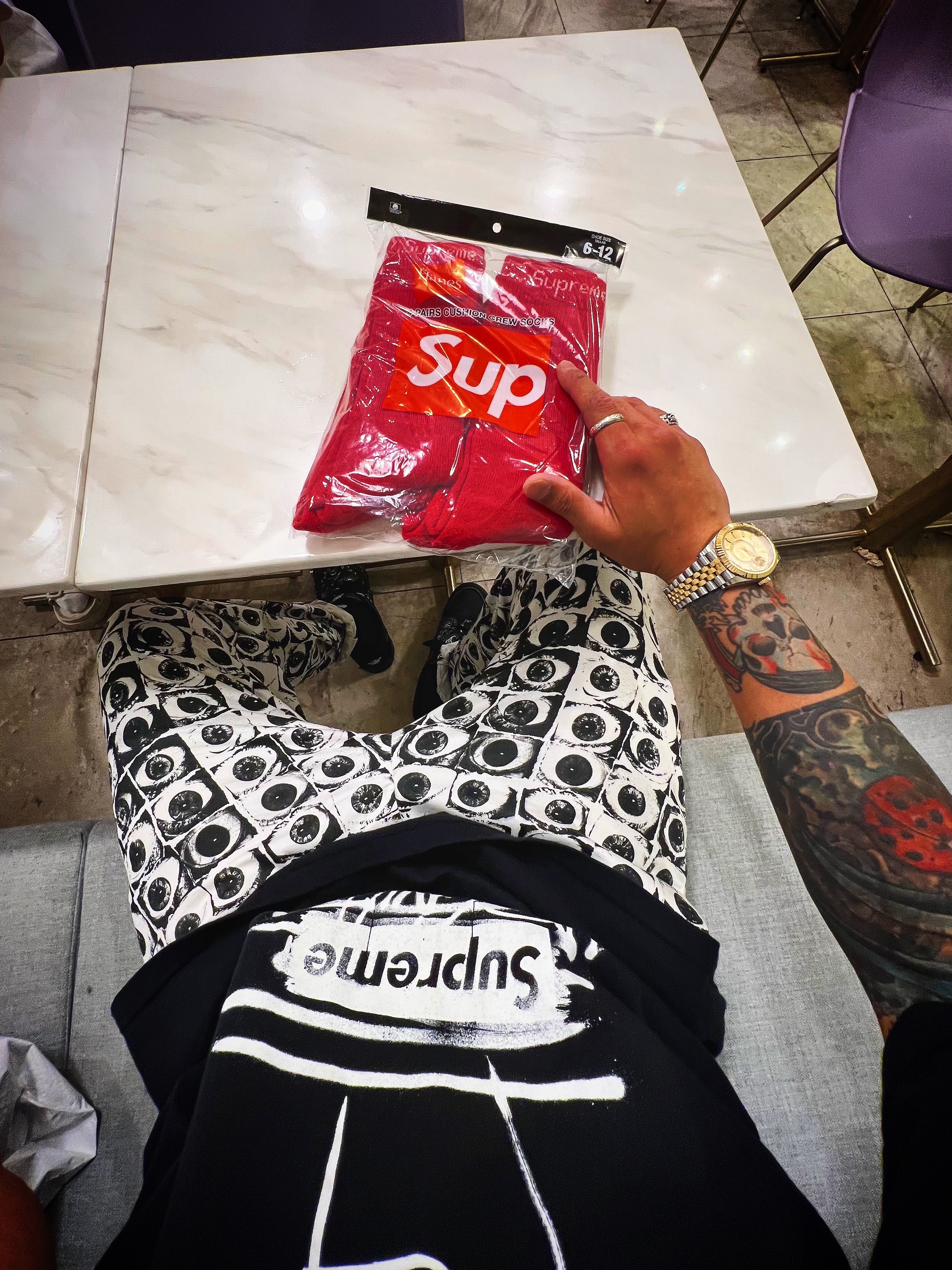 Supreme x Jean Paul Gaultier T-Shirt Black - 19SS, Nike x Comme des Garcons Shirt x Supreme Air Force 1 Low Eyes 착용 스타일