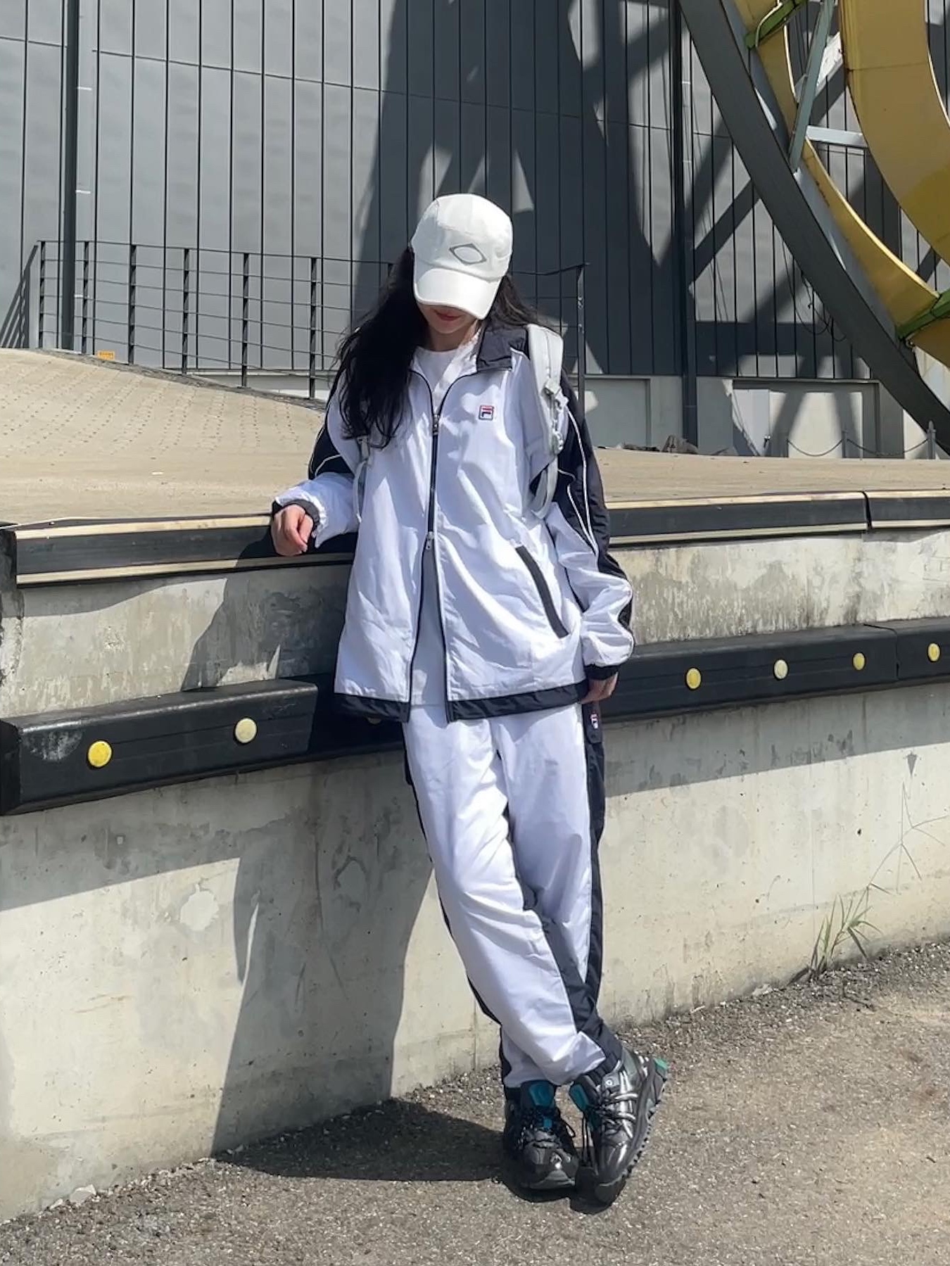 (W) Mischief Rhombus Running Cap White, (W) Asics x Matin Kim Gel-Sonoma 15-50 Black Pure Silver 착용 스타일 - 1