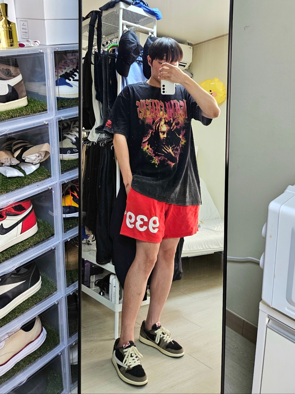 Jordan 1 x Travis Scott Retro Low OG SP Mocha, Undermycar Death Eaters Vintage Washed T-Shirt Fiesta - 23FW 착용 스타일 - 1