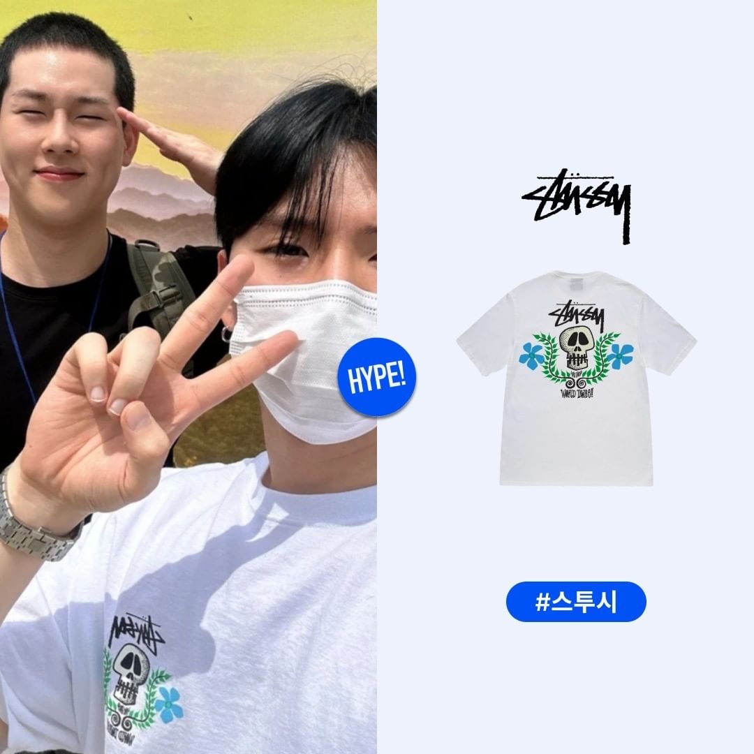 Stussy Skull Crest T-Shirt White, Stussy Fire Dice T-Shirt White 착용 스타일 - 2