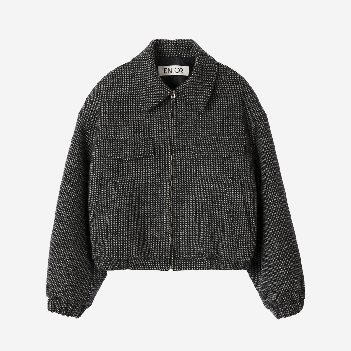 En Or Women Tweed Check Bomber Jacket Black 상세 이미지 1