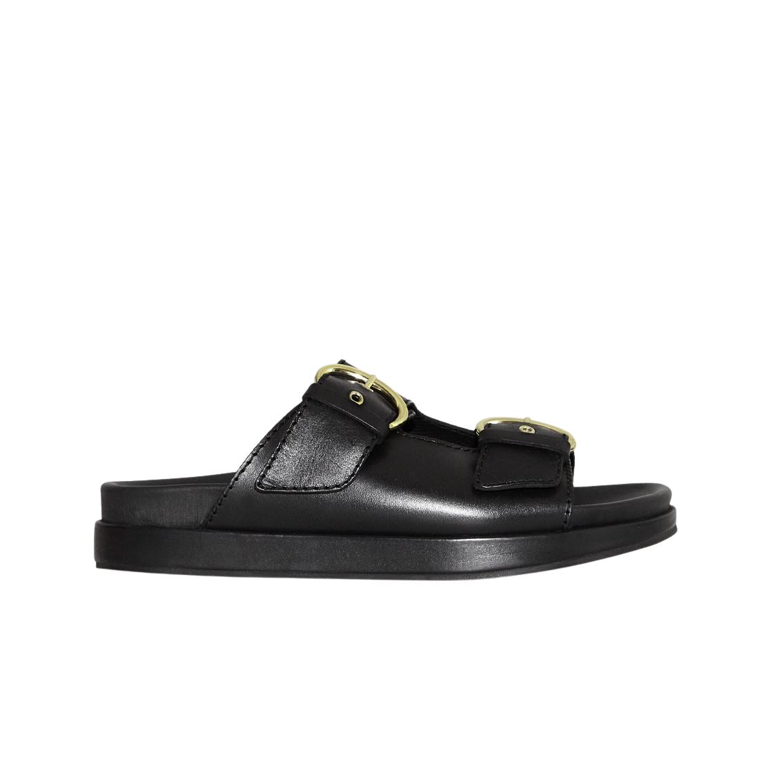 (W) 코스 레더 청키 버클 슬라이드 블랙((W) COS Leather ChunkyBuckle Slide Black)