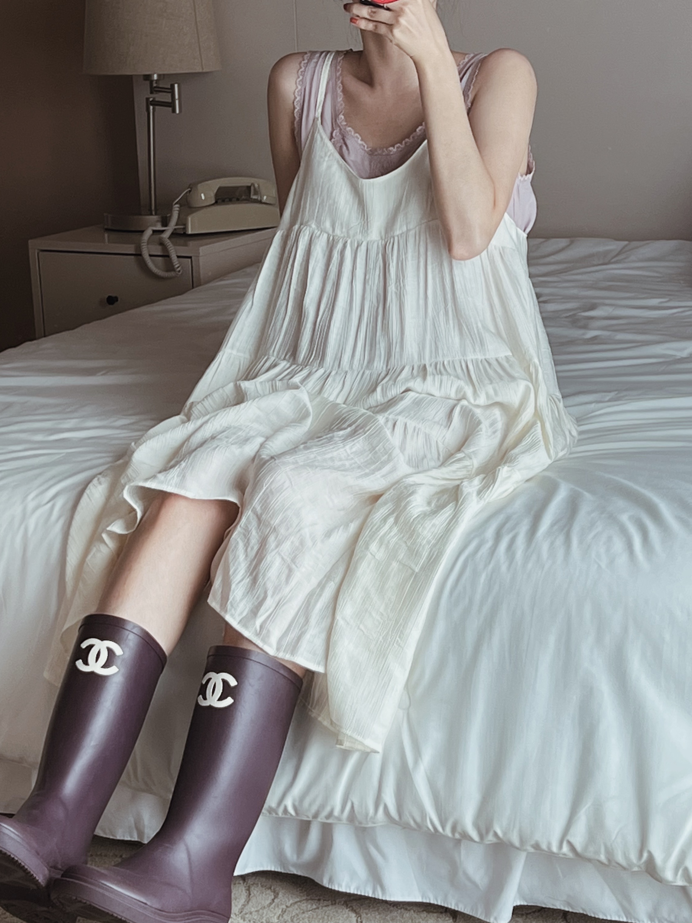 (W) Chanel Boots Caoutchouc & Dark Purple 착용 스타일