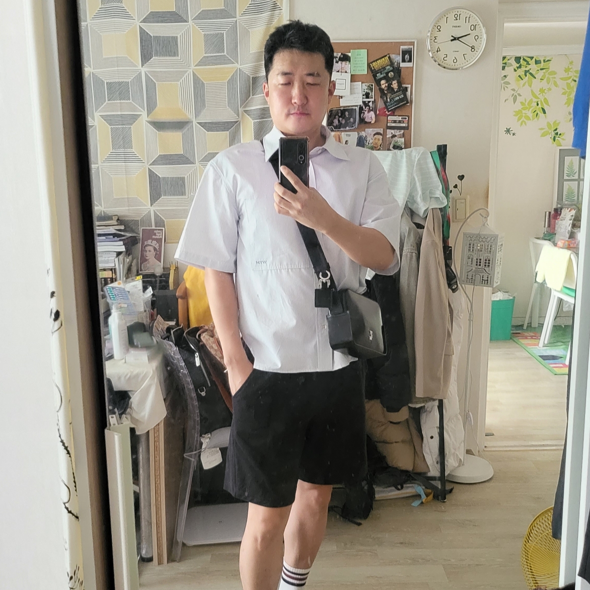 Wooyoungmi Stripe Embroidered Short Sleeve Shirt Blue - 23SS 착용 스타일 - 1