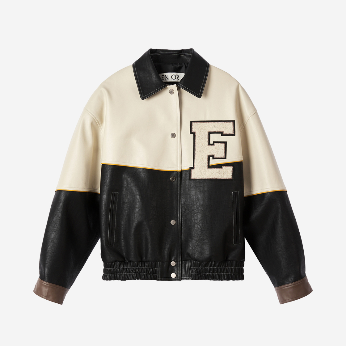 엔오르 우먼 페이크 레더 로고 바시티 자켓 아이보리(En Or Women Fake Leather Logo Varsity Jacket Ivory)