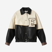 En Or Women Fake Leather Logo Varsity Jacket Ivory