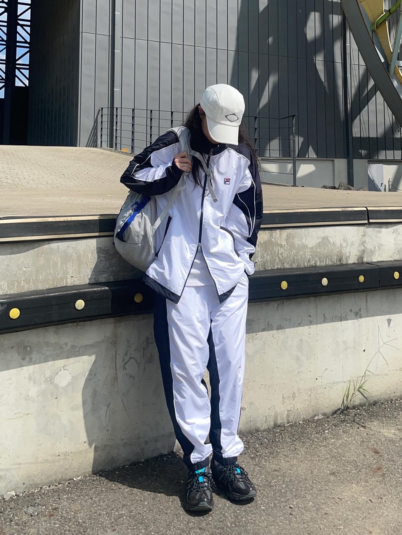 (W) Mischief Rhombus Running Cap White, (W) Asics x Matin Kim Gel-Sonoma 15-50 Black Pure Silver 착용 스타일 - 2