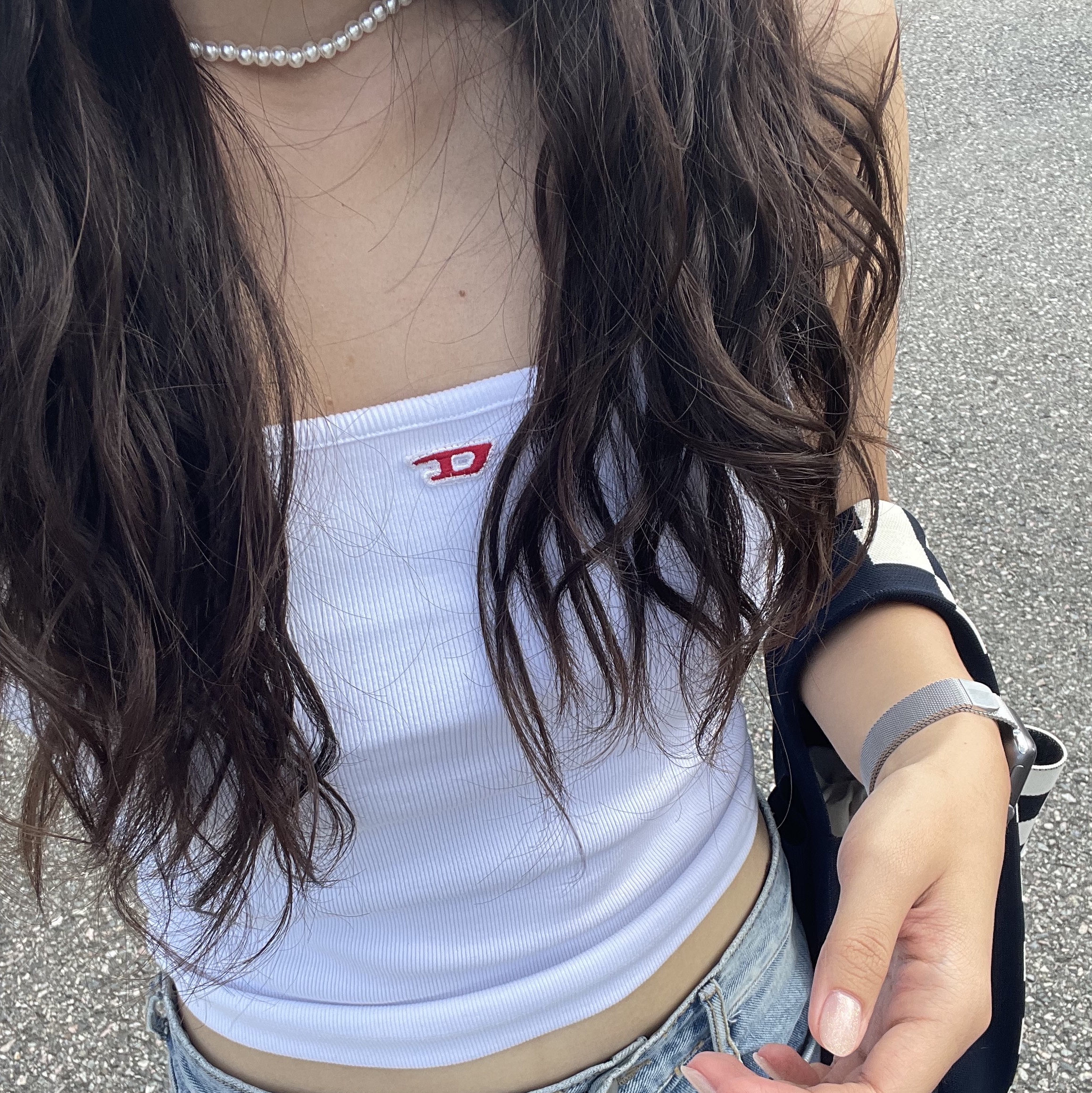 (W) Diesel T-Hop-D Logo Tank Top White 착용 스타일