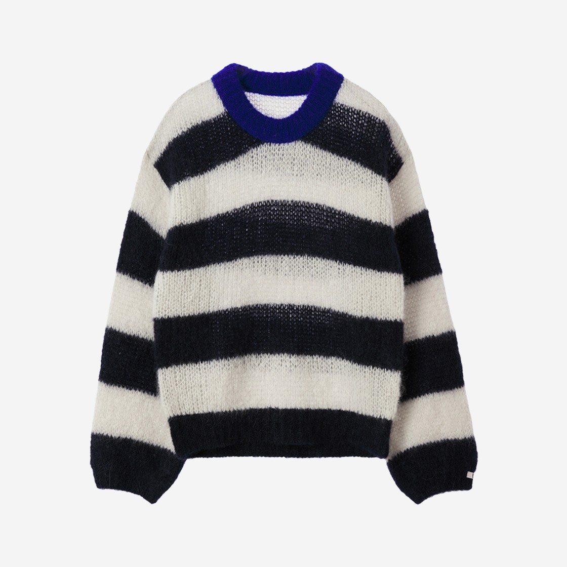 En Or Women Kidmohair Stripe Loose Fit Pullover Navy 상세 이미지 1