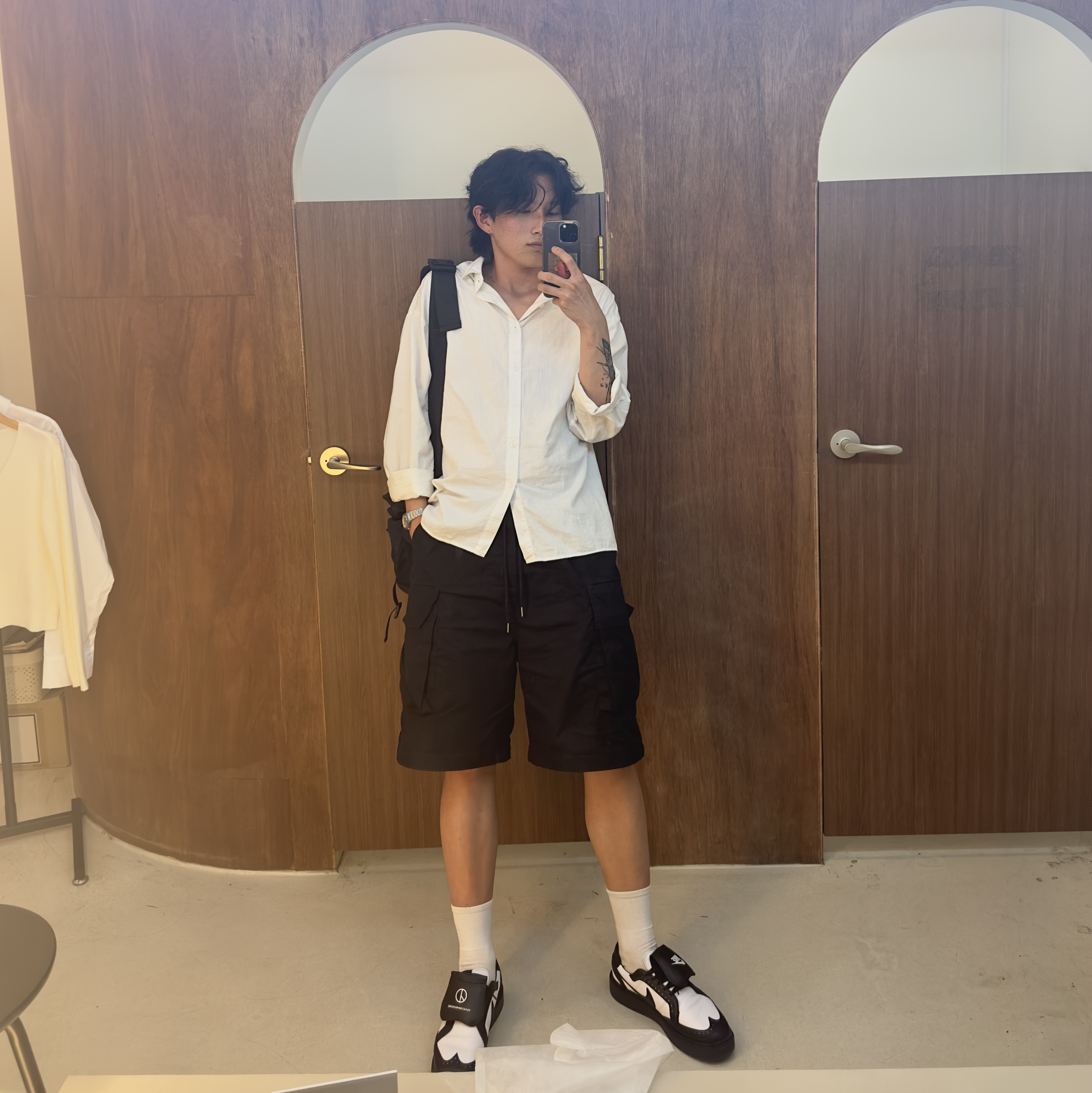Nike x Peaceminusone Kwondo1 Black and White 착용 스타일
