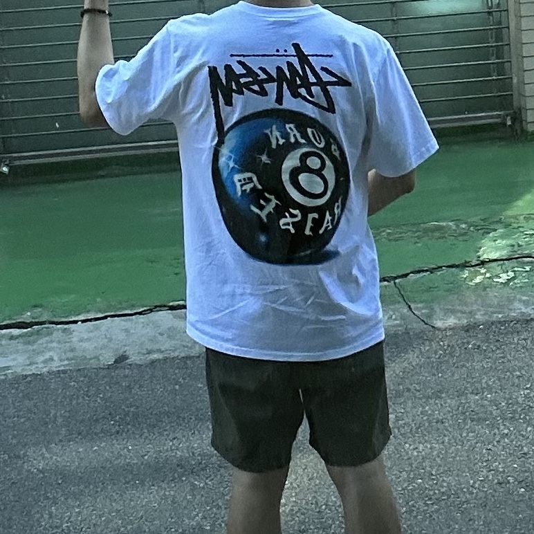 Stussy x Born X Raised 8 Ball T-Shirt White 착용 스타일 - 3