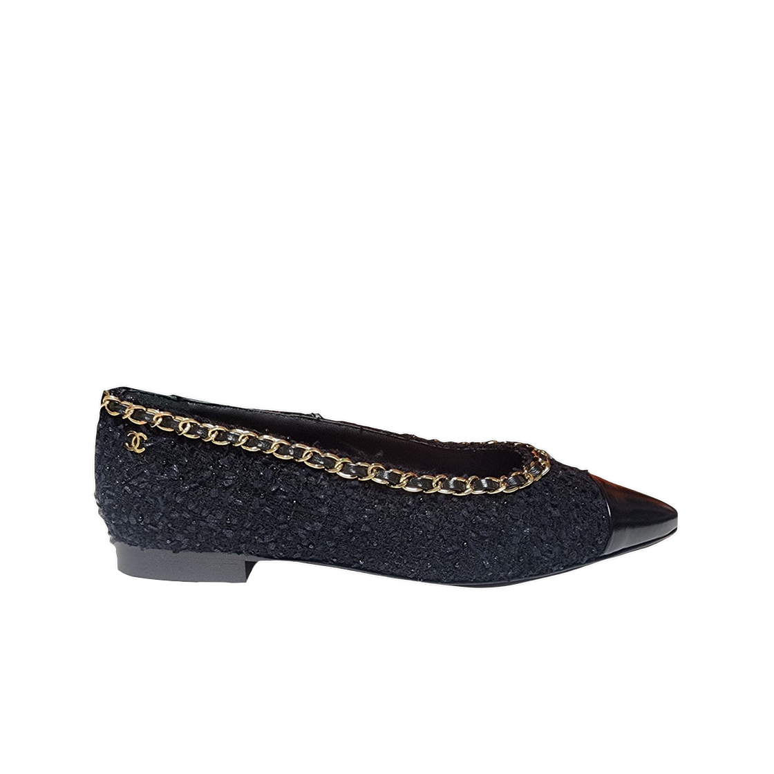 G35389-Y55322-94305 (W) Chanel Ballerina Flat Tweed Shiny Calfskin & Black