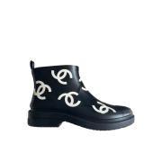 (W) Chanel Ankle Boots Caoutchouc & Black White