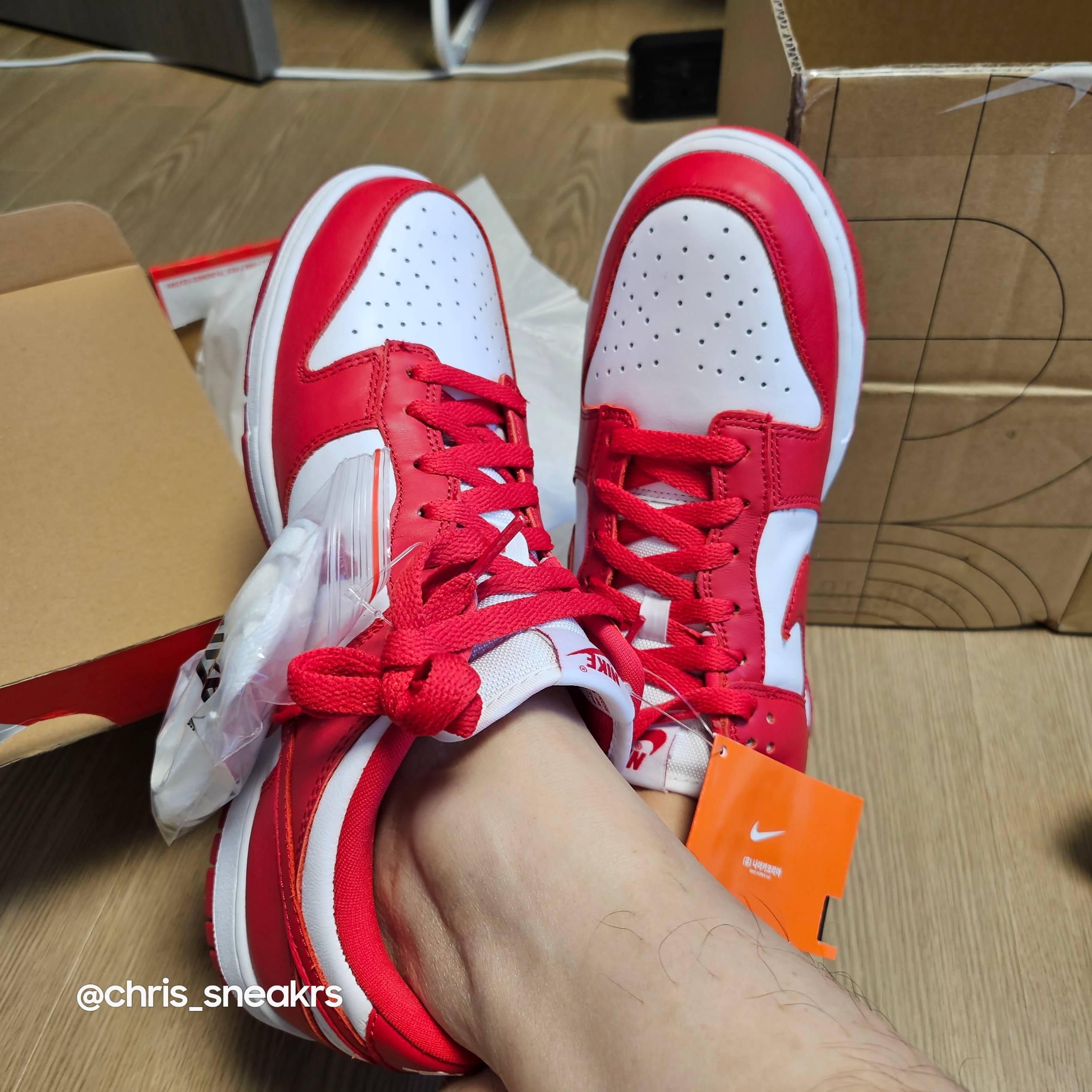 Nike Dunk Low SP White and University Red 2023 착용 스타일 - 1