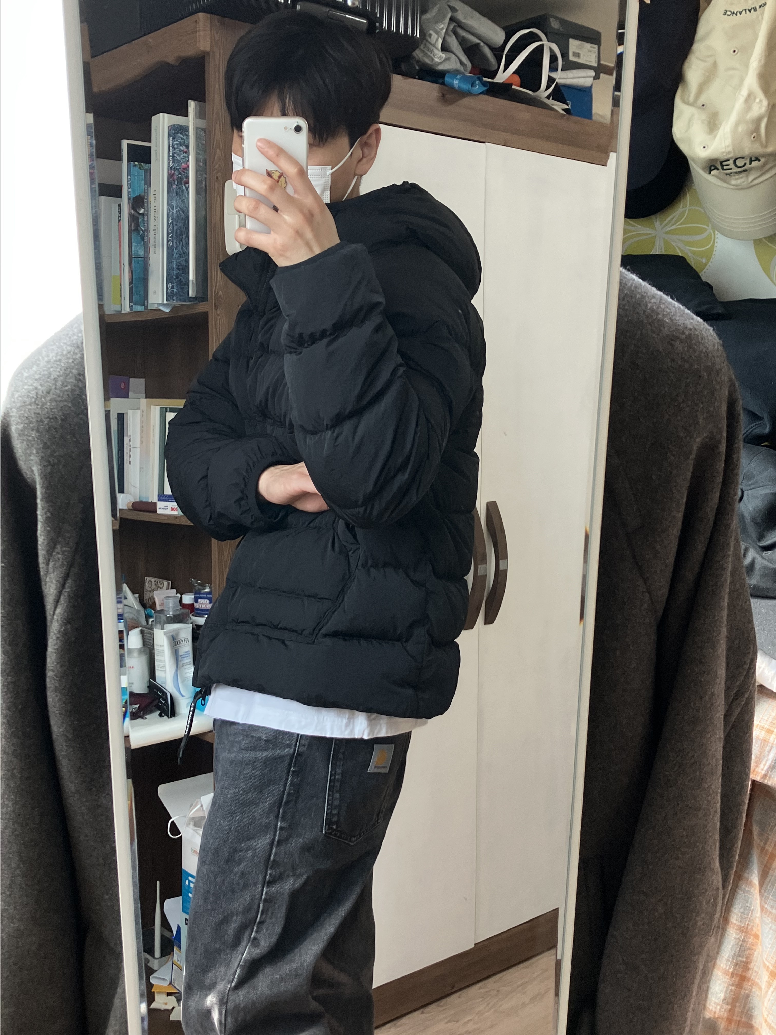 C.P. Company Eco-Chrome R Hooded Down Goggle Jacket Black - 23FW, Human Made T-Shirts White (3 Pack) 착용 스타일 - 4