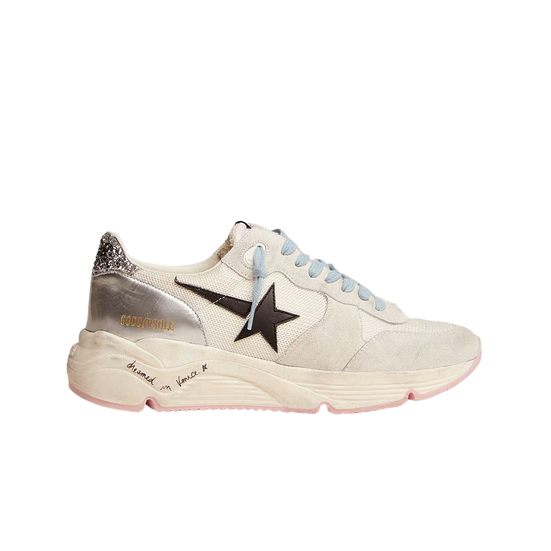 (W) 골든구스 러닝 솔 LTD 화이트 매쉬 스웨이드 블랙 스타 스니커즈((W) Golden Goose Running Sole LTD White Mesh Suede Black Star Sneakers) - 1