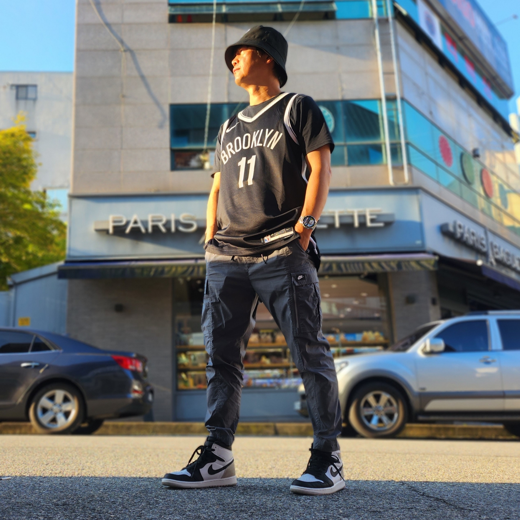 Stussy Stock Lock Deep Bucket Hat Black, Jordan 1 Retro High OG Bleached Coral 착용 스타일 - 3