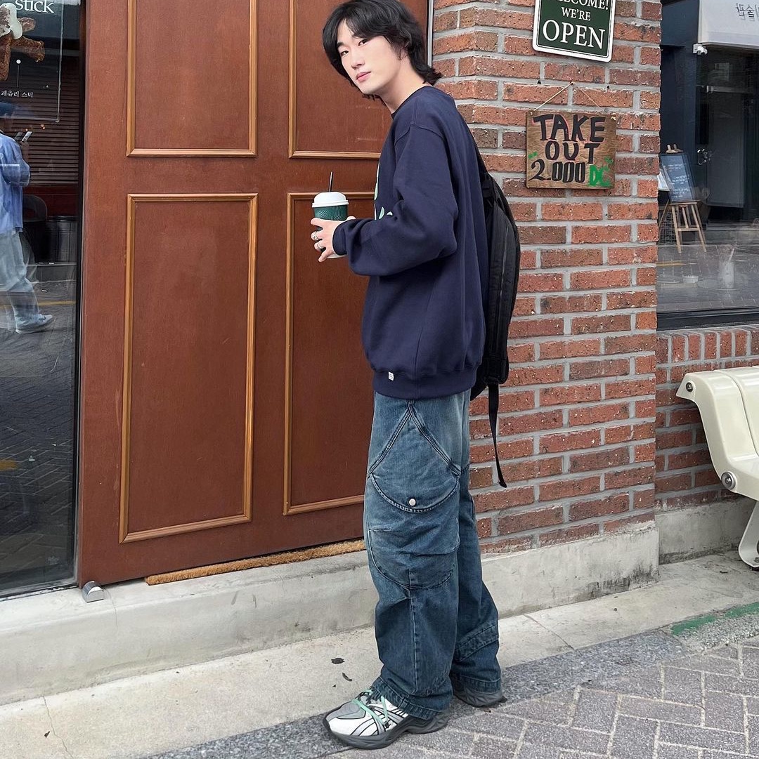Ignota Core:6 Washed Cargo Pants Blue 착용 스타일 - 2
