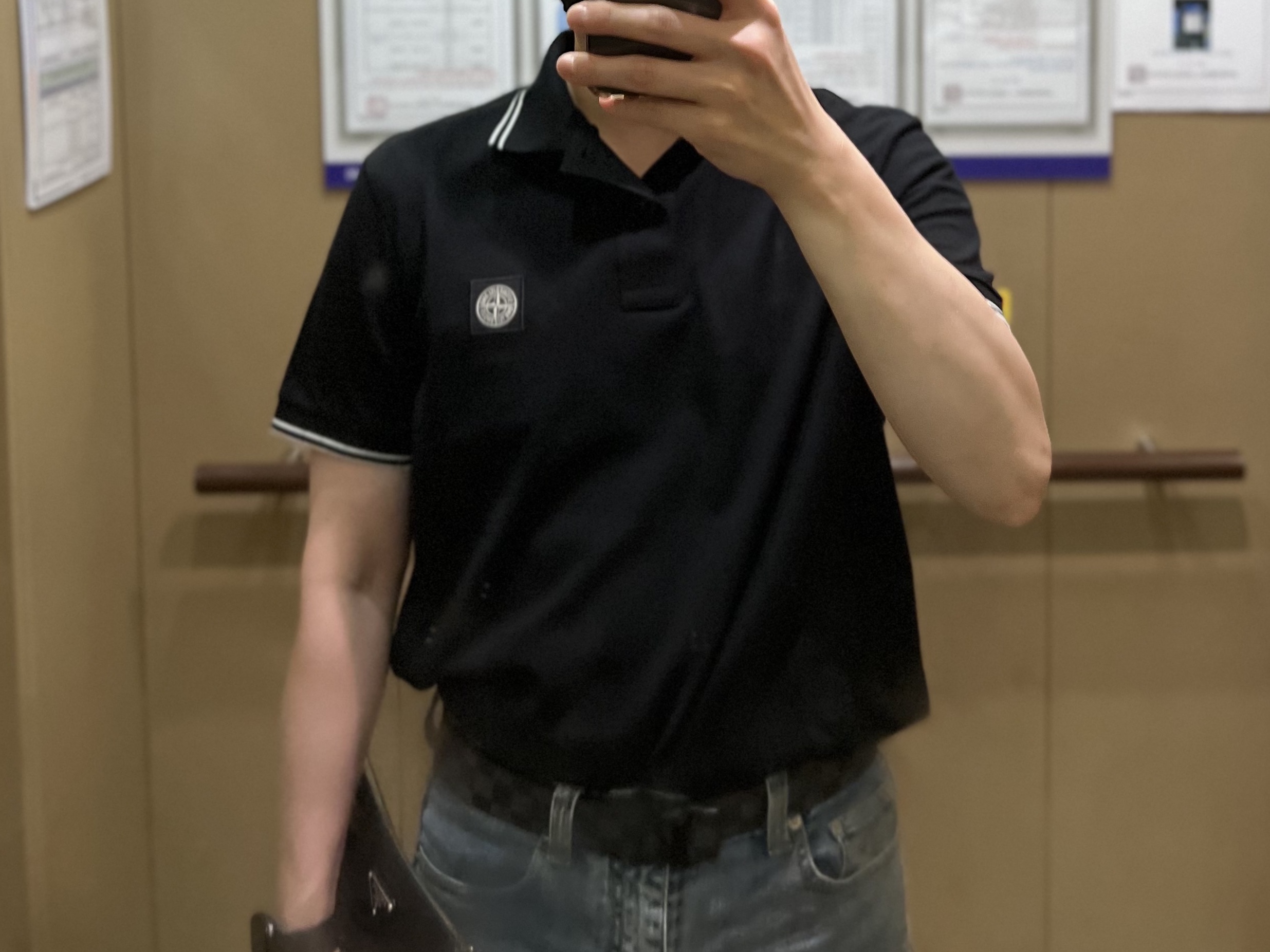 Stone Island 2SC18 Stretch Cotton Pique Short Sleeve Polo Shirt Black - 23SS 착용 스타일