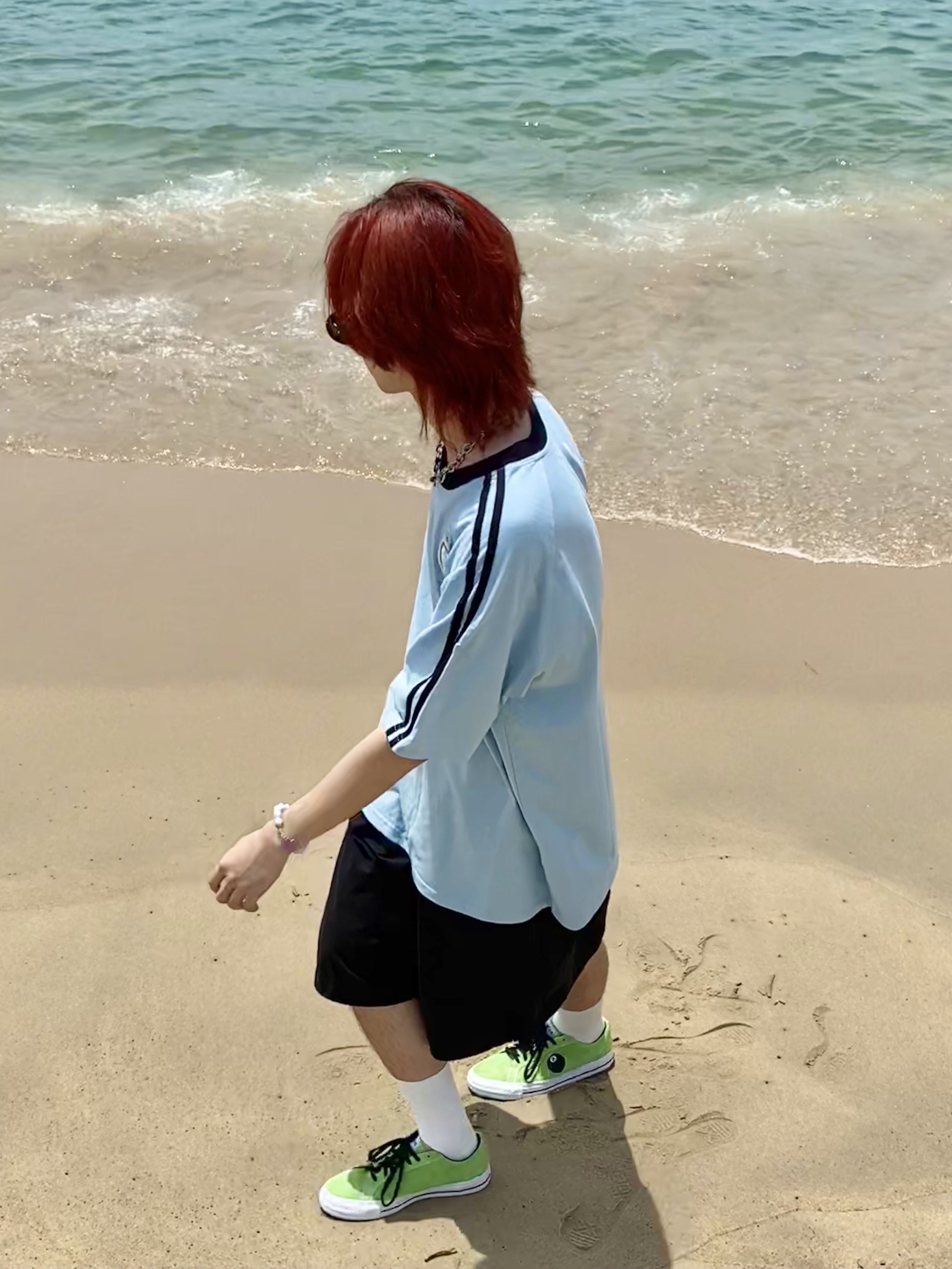 Gentle Monster x Maison Margiela MM005 Black Black, Converse x Stussy One Star Pro Ox 8 Ball Green 착용 스타일 - 2