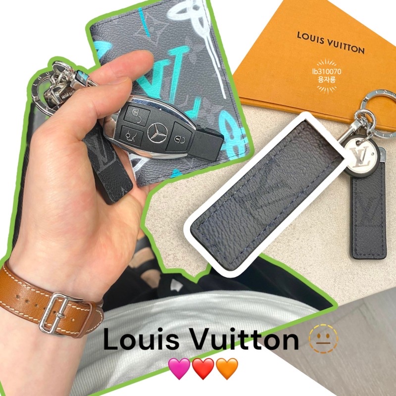 Louis Vuitton Neo LV Club Bag Charm and Key Holder Monogram Eclipse, Louis Vuitton Pocket Organizer Green Lights 착용 스타일