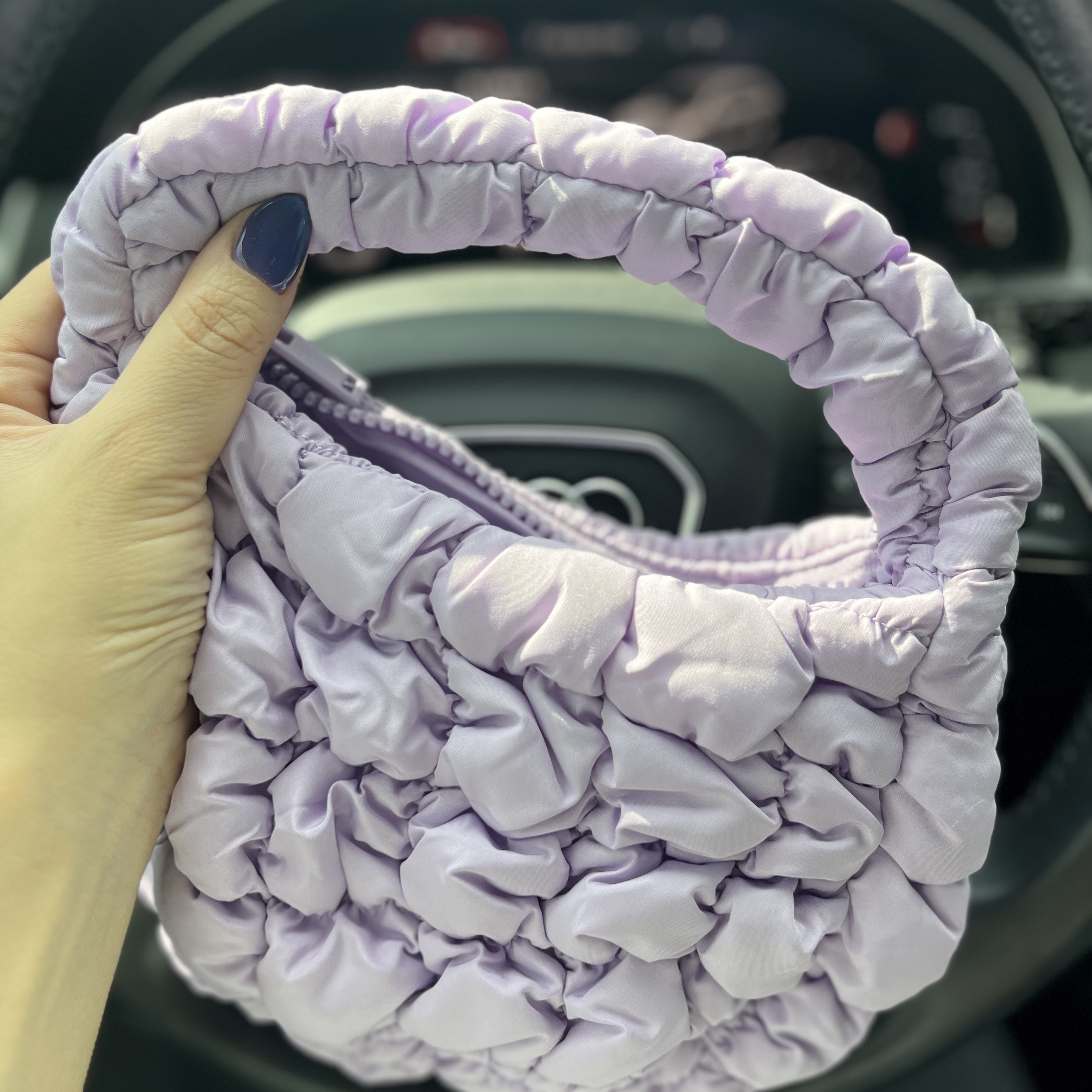 COS Quilted Micro Bag Purple 착용 스타일