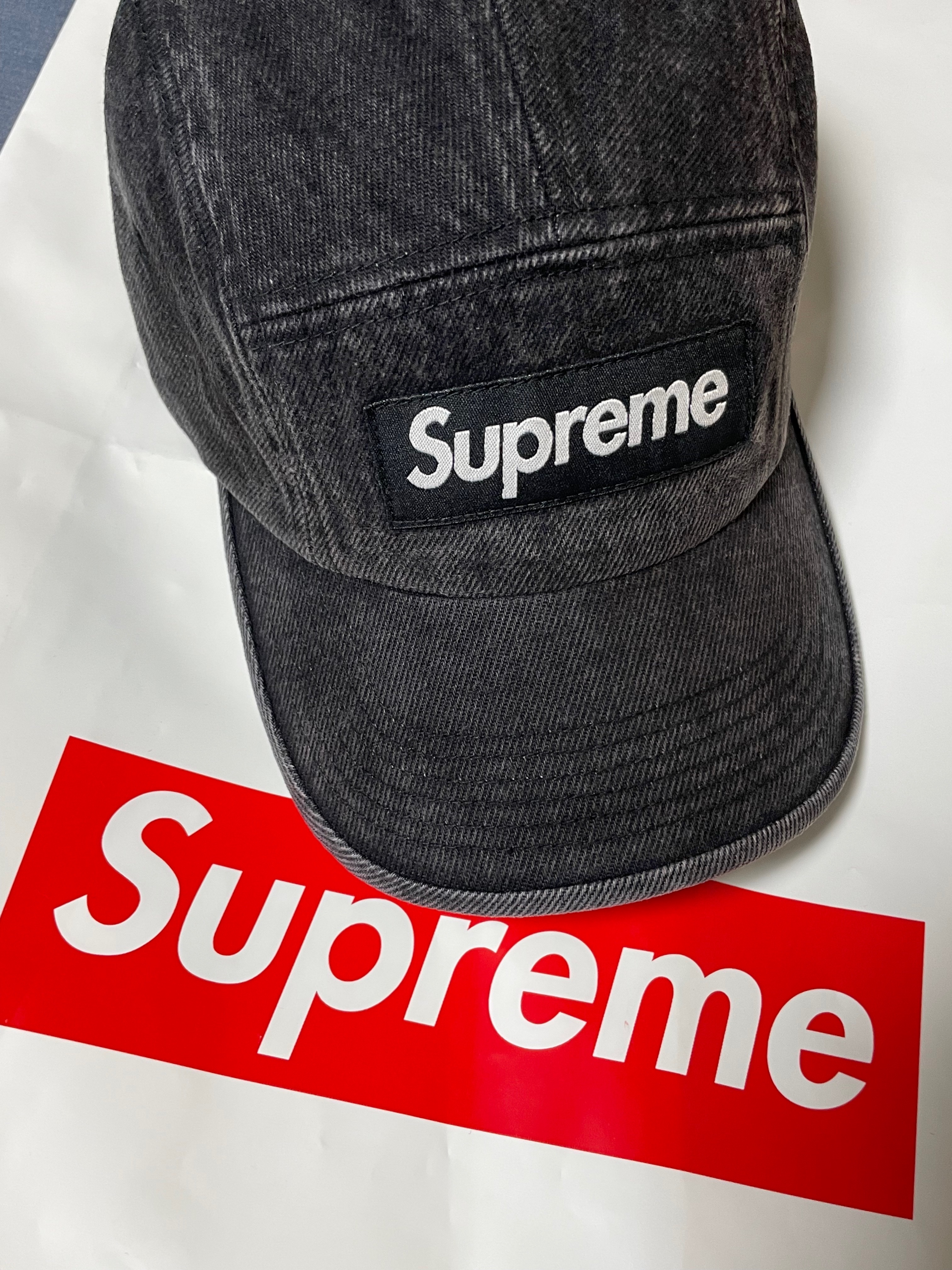 Supreme Denim Camp Cap Black - 24SS 착용 스타일