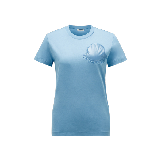 (W) 몽클레르 로고 패치 티셔츠 라이트 블루 - 23FW