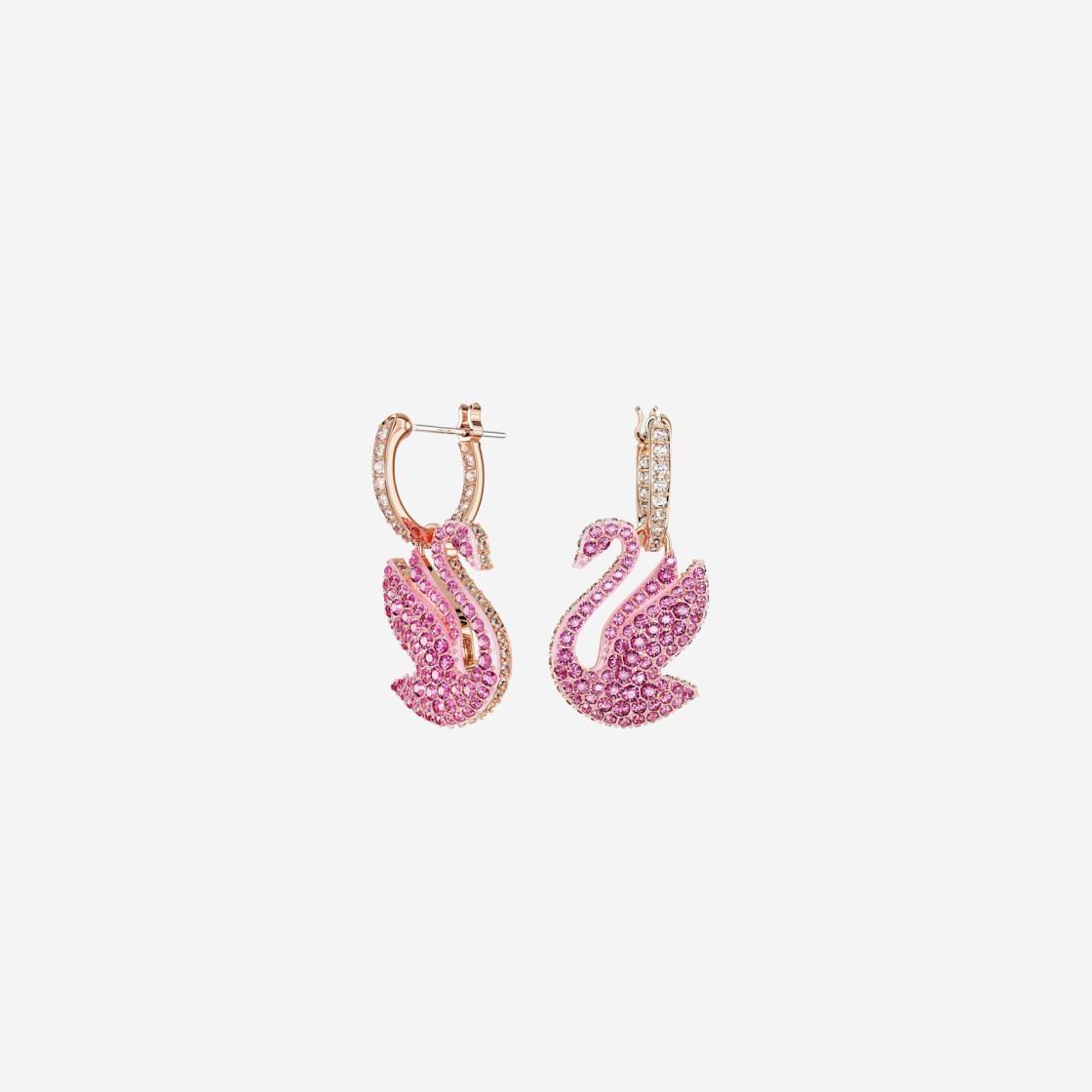 (W) Swarovski Iconic Swan Drop Earrings Pink Rose Gold Plated 상세 이미지 1