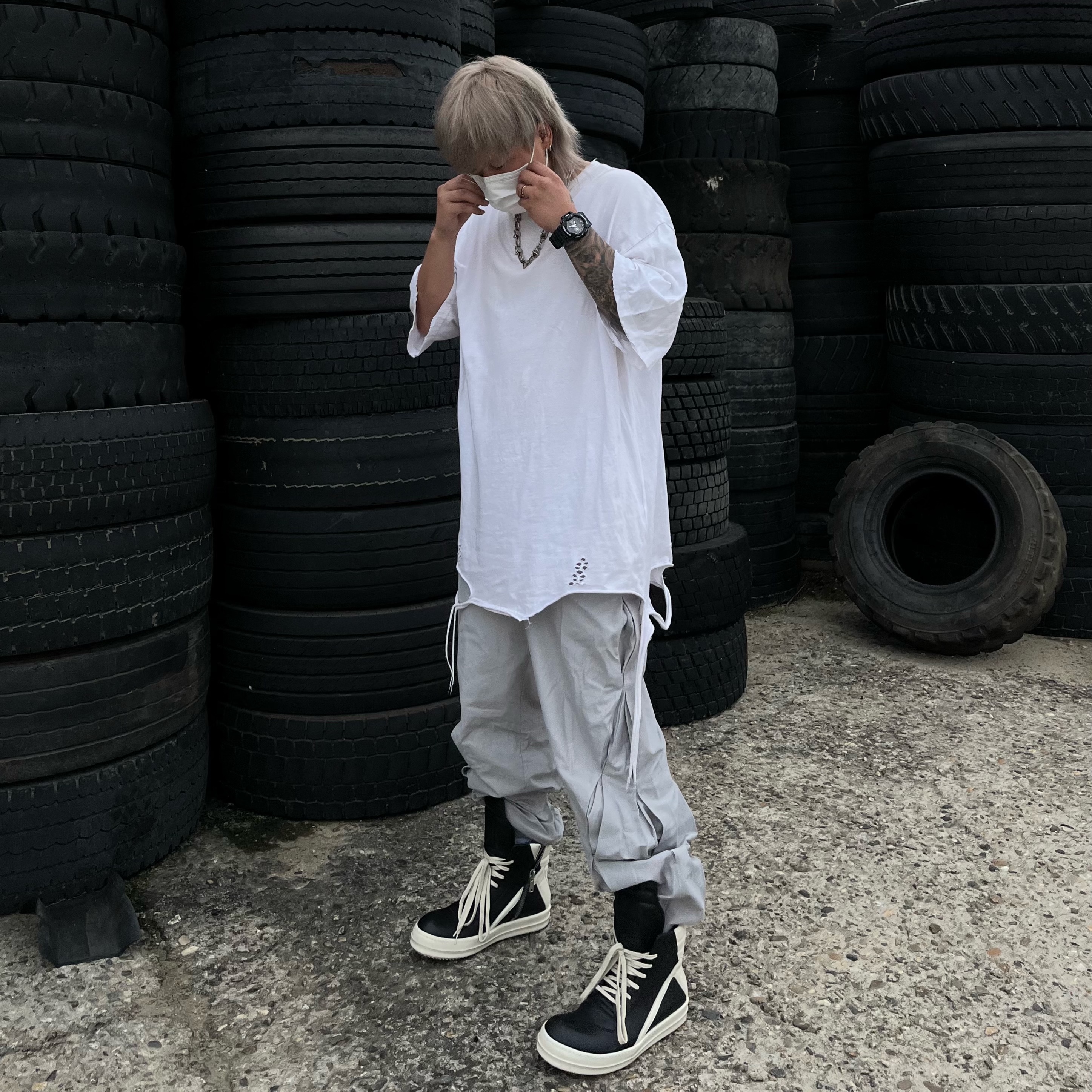 Rick Owens Geobasket Full Grain Calf Leather Strobe Sneakers Black Milk White, Casio G-Shock GA-2100-1A 착용 스타일 - 1