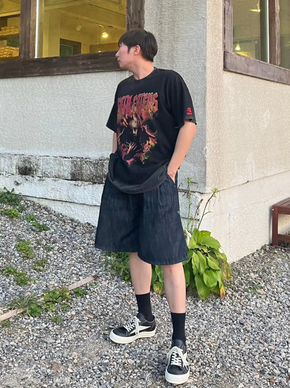 Rick Owens Luxor Vintage Sneakers Black Milk, Undermycar Death Eaters Vintage Washed T-Shirt Fiesta - 23FW 착용 스타일