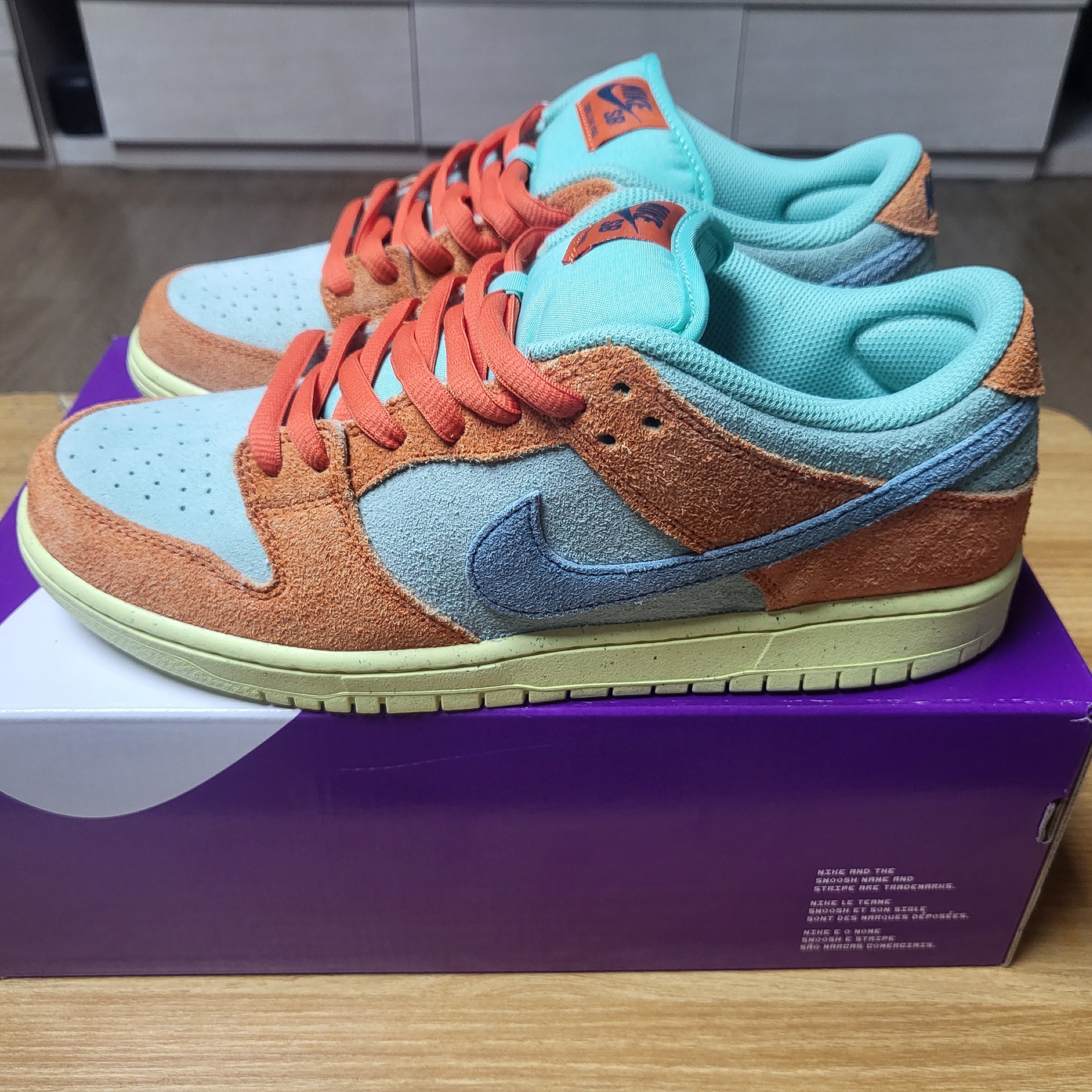Nike SB Dunk Low Pro Premium Orange and Emerald Rise 착용 스타일