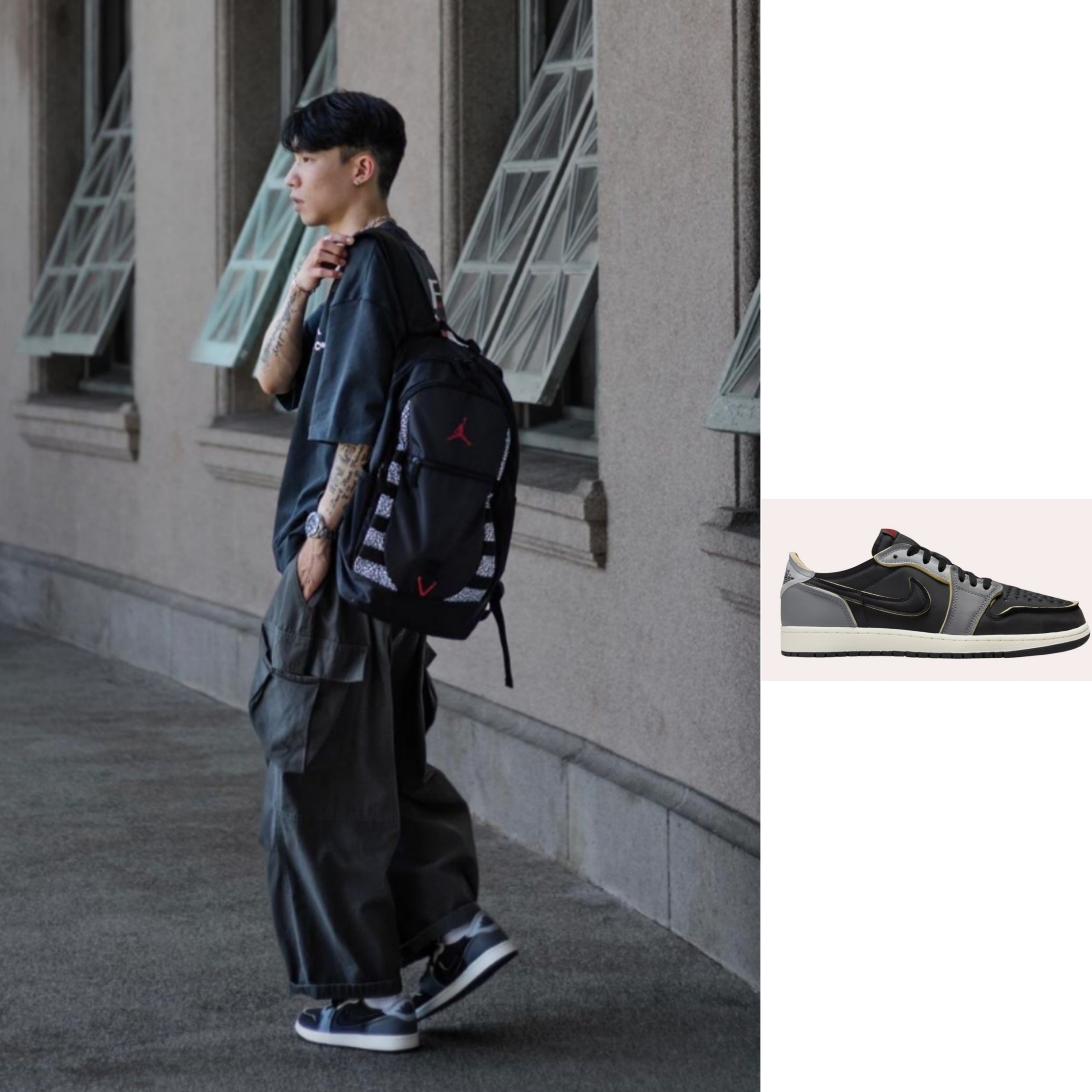 Jordan 1 Retro Low OG EX Black and Smoke Grey 착용 스타일 - 1