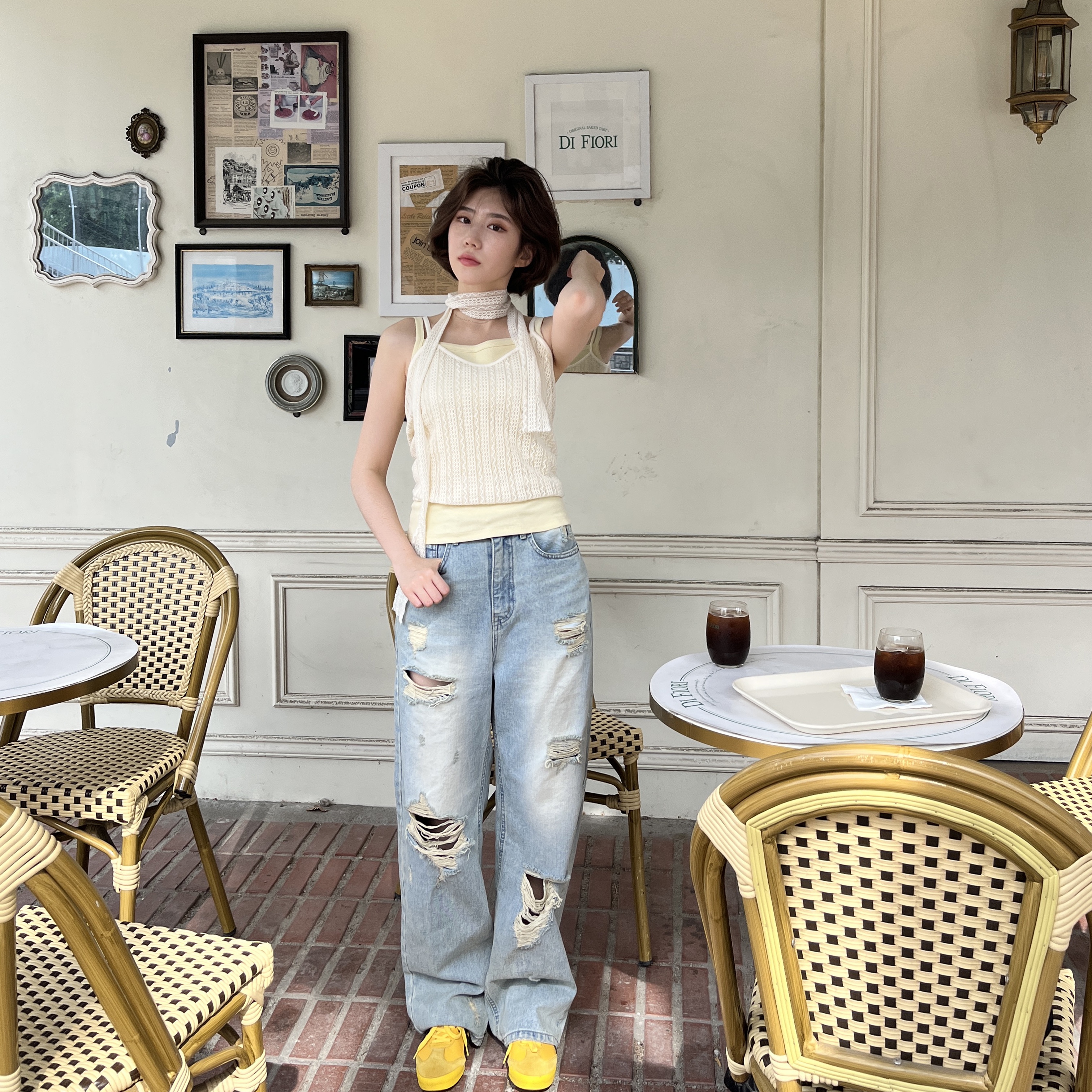 (W) Onitsuka Tiger Mexico 66 Deluxe Tai Chi Yellow Black 착용 스타일 - 5