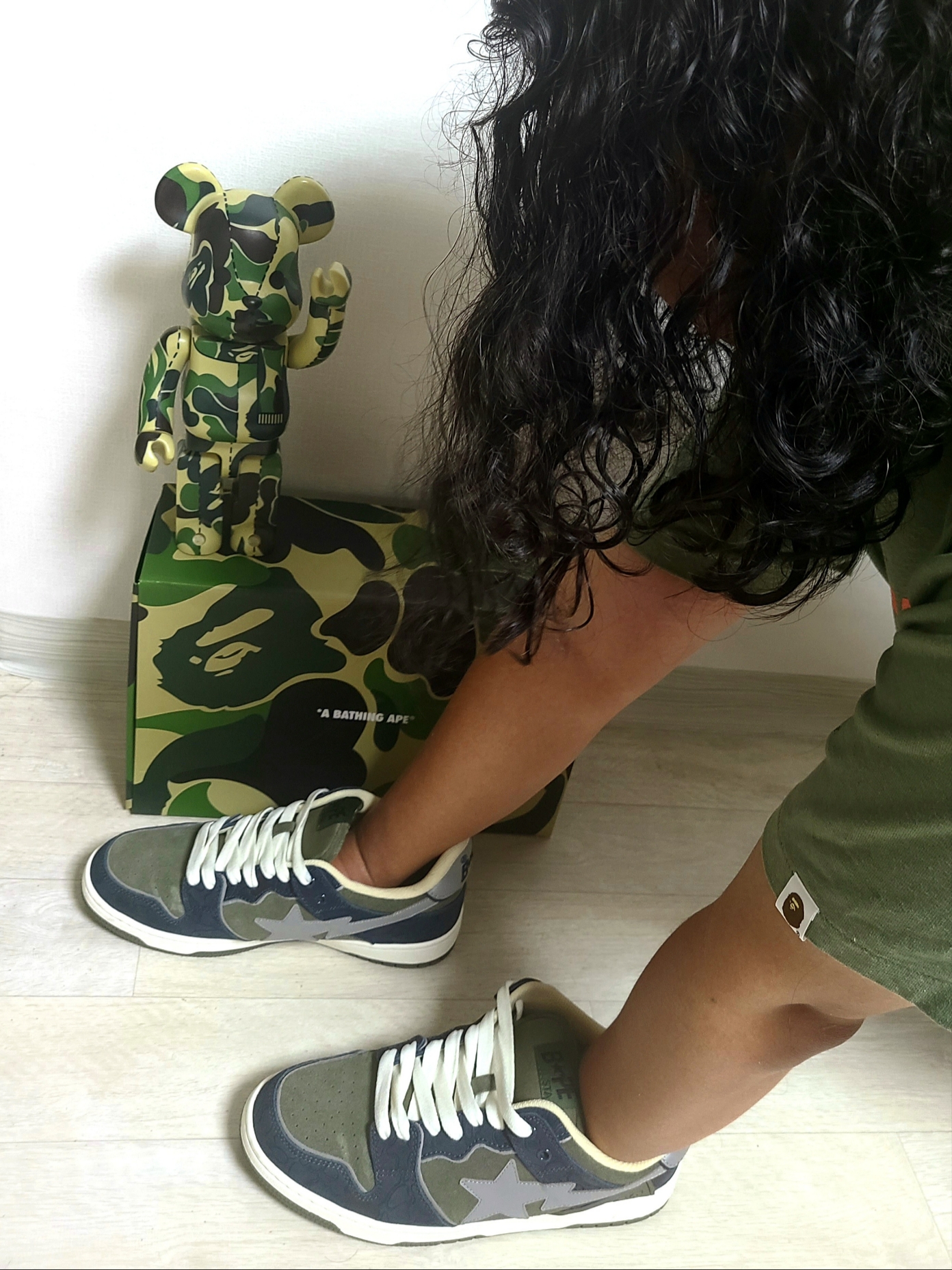 Human Made Round Bucket Hat Olive Drab, BAPE Bape Sk8 Sta Low Army Green 착용 스타일 - 5