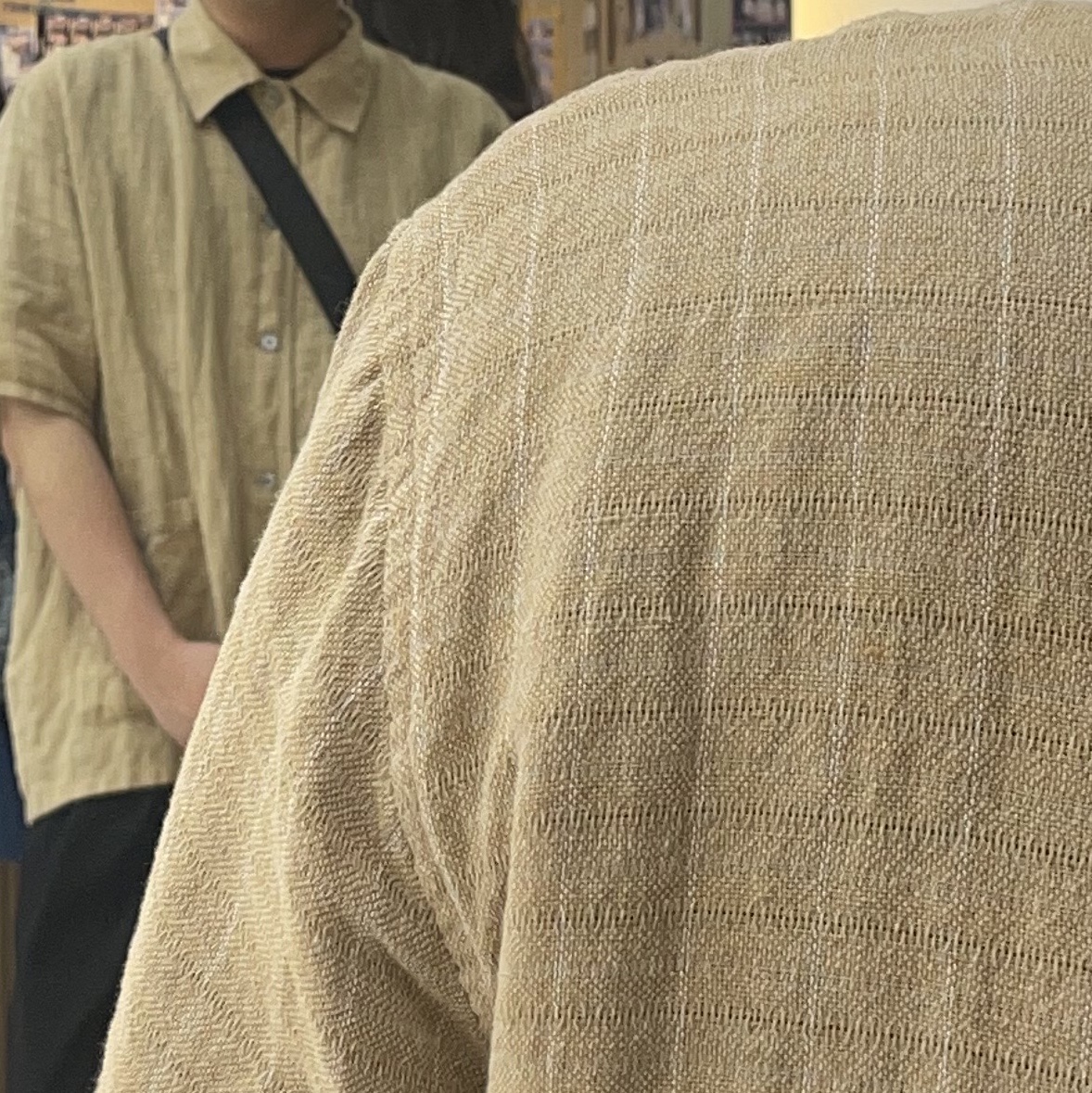 Our Legacy Elder Short Sleeve Shirt Oat Texan Pinstripe 착용 스타일