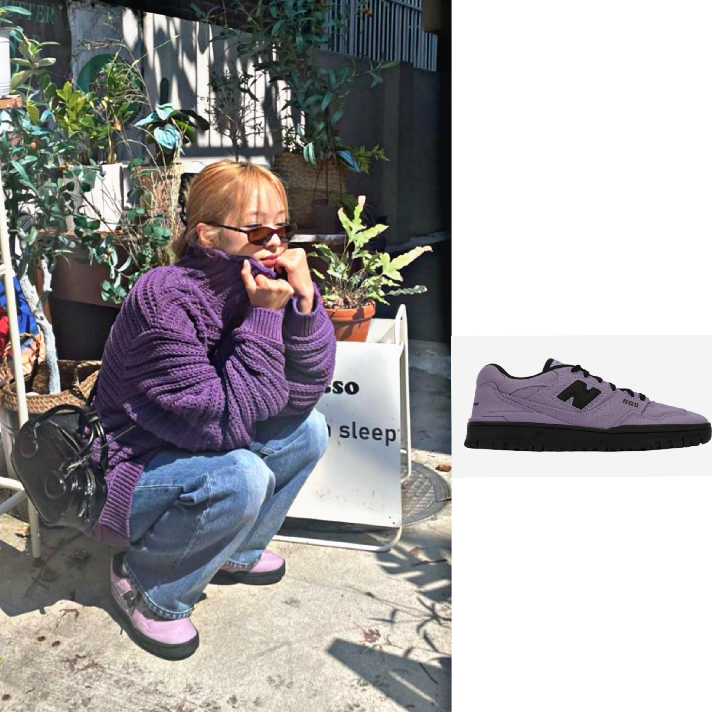 New Balance x Thisisneverthat 550 Lavender Black 착용 스타일